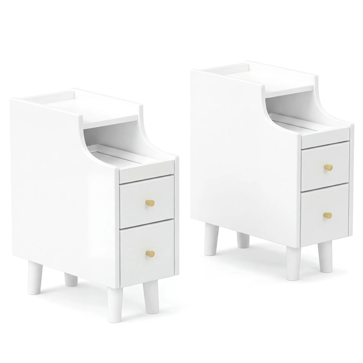 Set Of 2 Solid Wood Nightstand With Pull-out Tray, White - Image 2