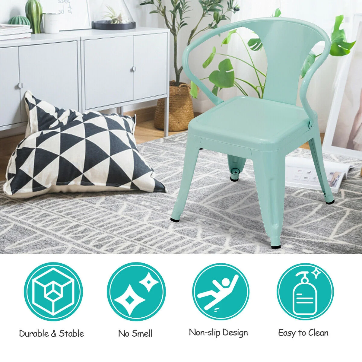 Set Of 2 Steel Armchair Stackable Kids Chairs, Multicolor - Image 10