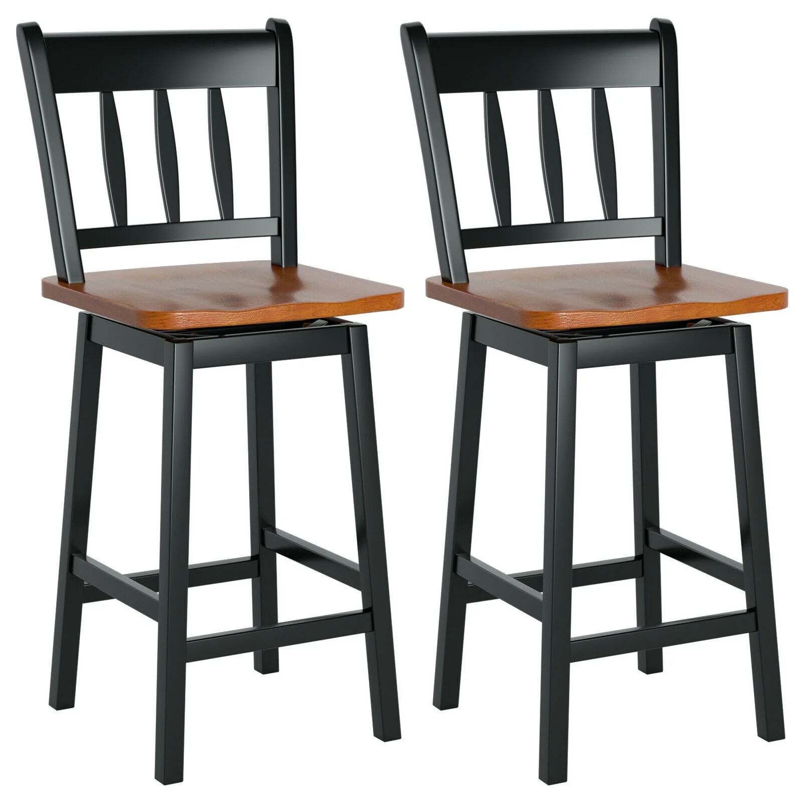 Set Of 2 Swivel Bar Stools, 24.5 Inches, Black - Image 4
