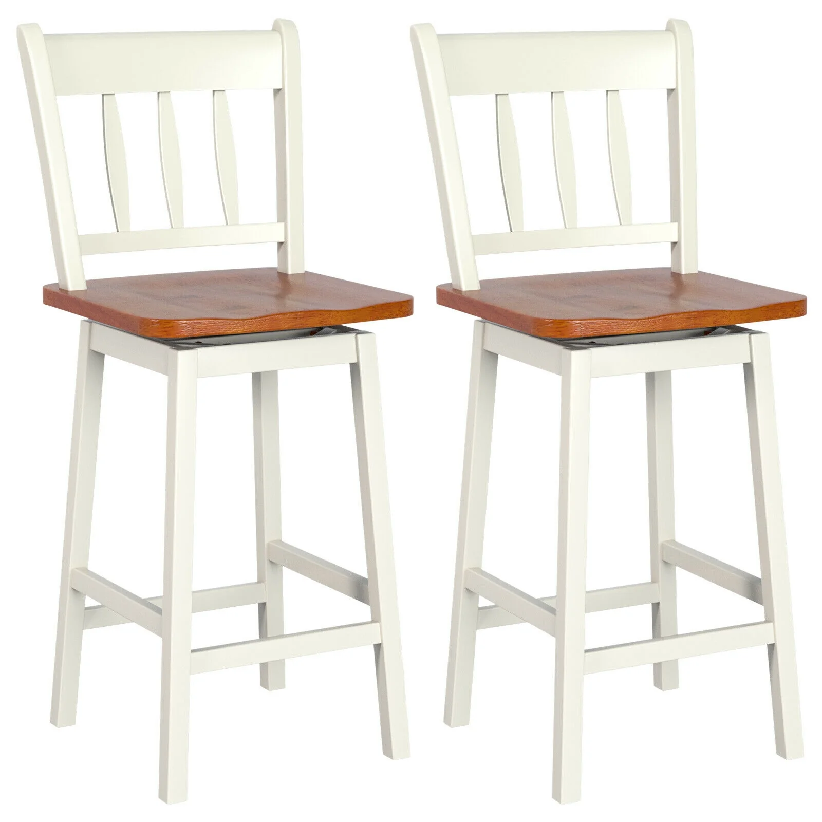 Set Of 2 Swivel Bar Stools, 24.5 Inches, White - Image 4