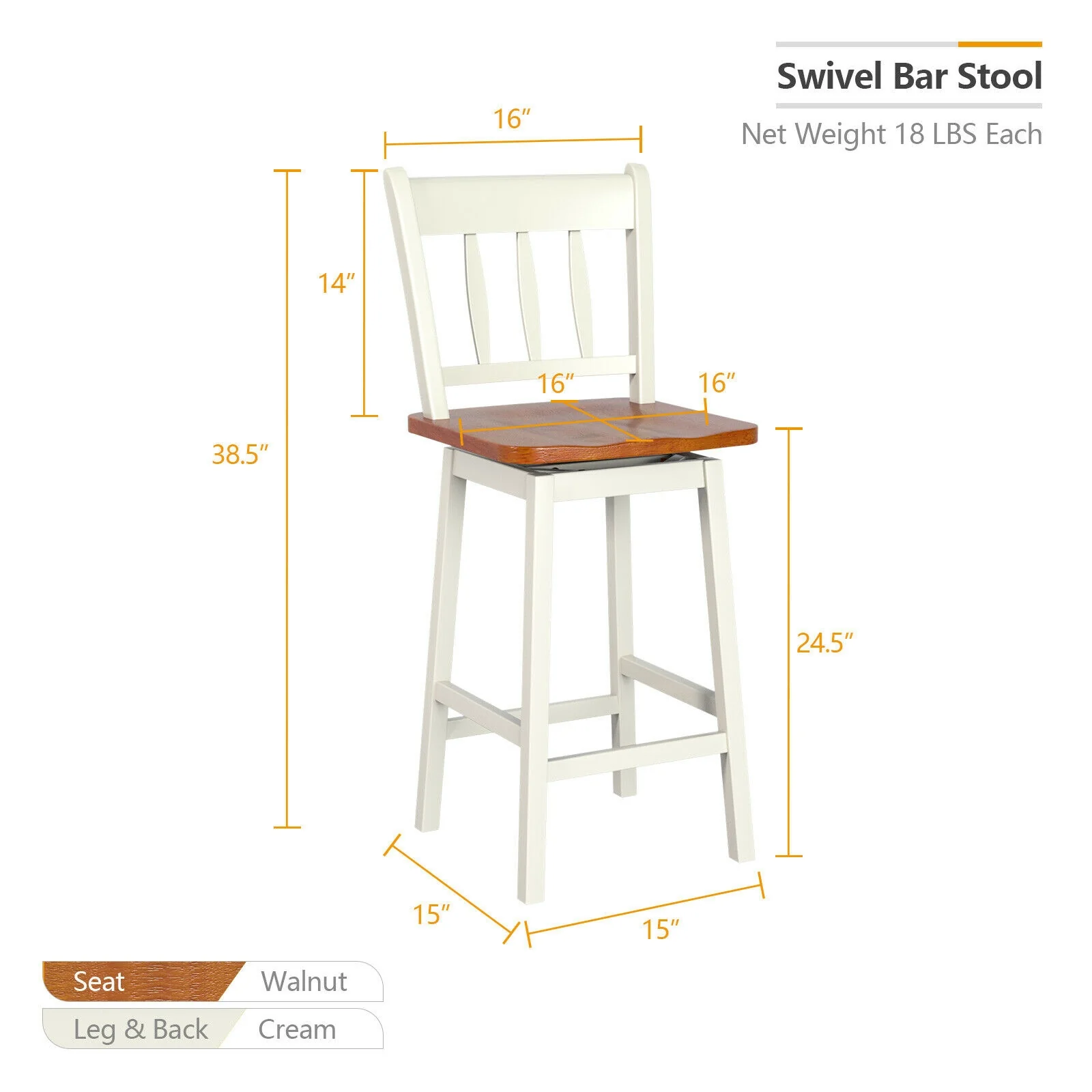 Set Of 2 Swivel Bar Stools, 24.5 Inches, White - Image 5
