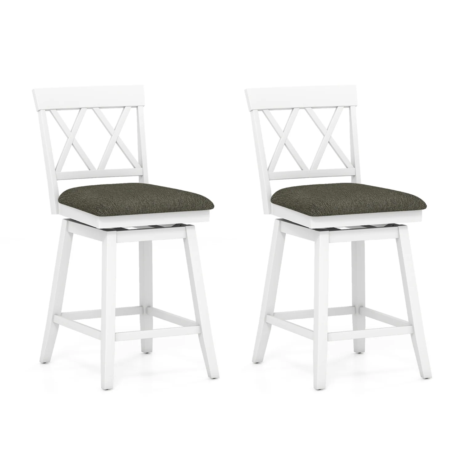 Set of 2 Swivel Bar Stools Counter Height Barstools with Backrest Upholstered Seat Cushion-24 inches