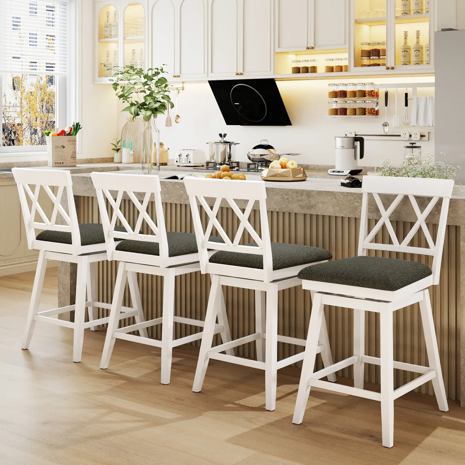 Set of 2 Swivel Bar Stools Counter Height Barstools with Backrest Upholstered Seat Cushion-24 inches - Image 10