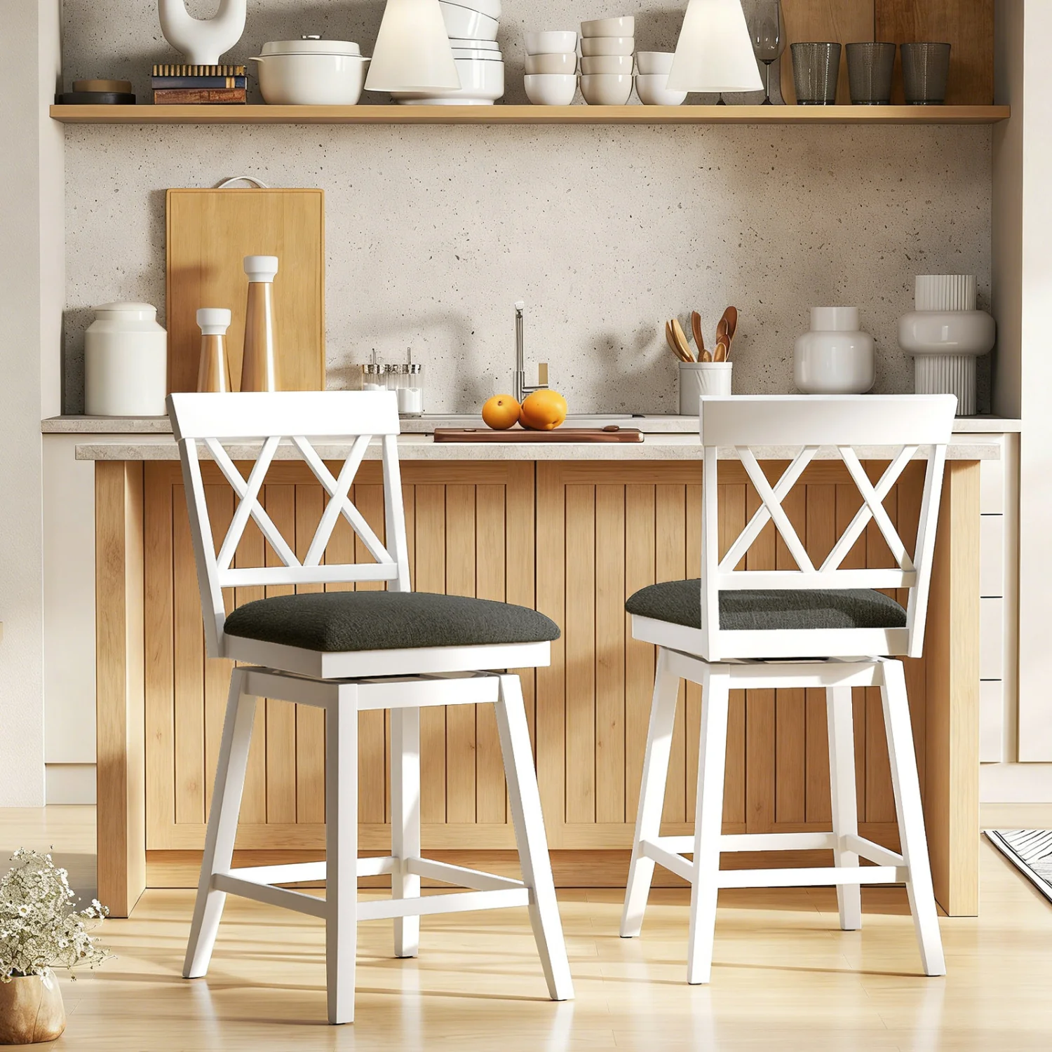 Set of 2 Swivel Bar Stools Counter Height Barstools with Backrest Upholstered Seat Cushion-24 inches - Image 2