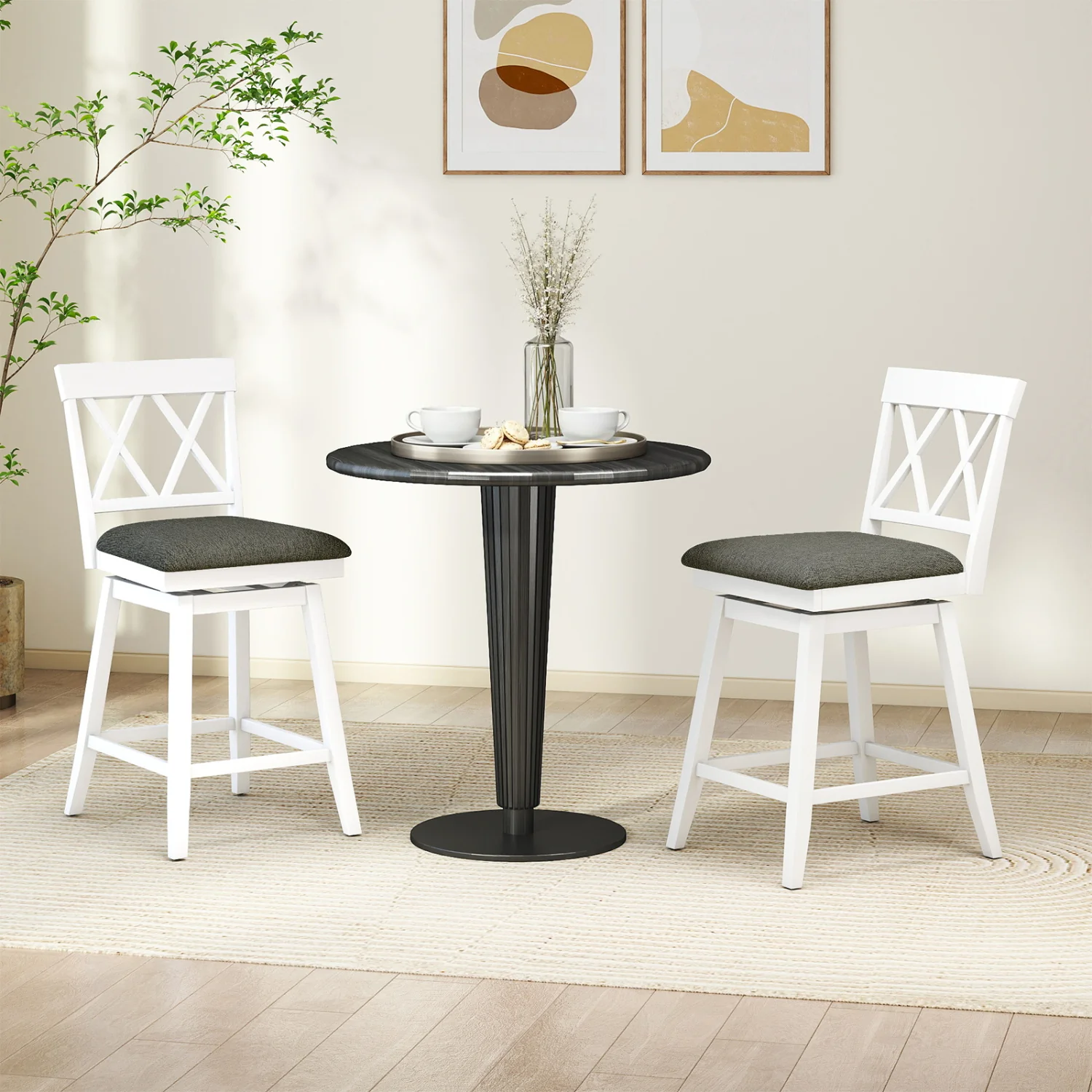 Set of 2 Swivel Bar Stools Counter Height Barstools with Backrest Upholstered Seat Cushion-24 inches - Image 3