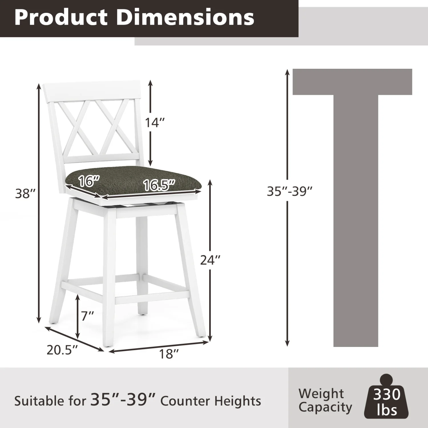 Set of 2 Swivel Bar Stools Counter Height Barstools with Backrest Upholstered Seat Cushion-24 inches - Image 5