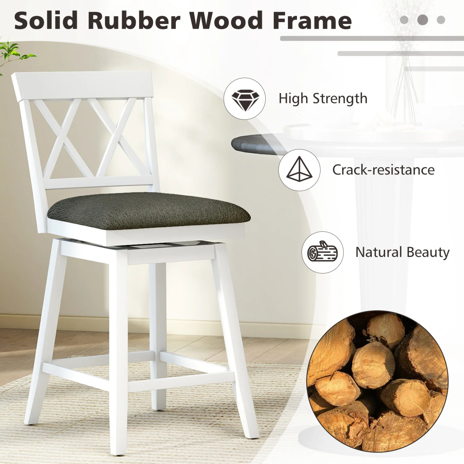 Set of 2 Swivel Bar Stools Counter Height Barstools with Backrest Upholstered Seat Cushion-24 inches - Image 6
