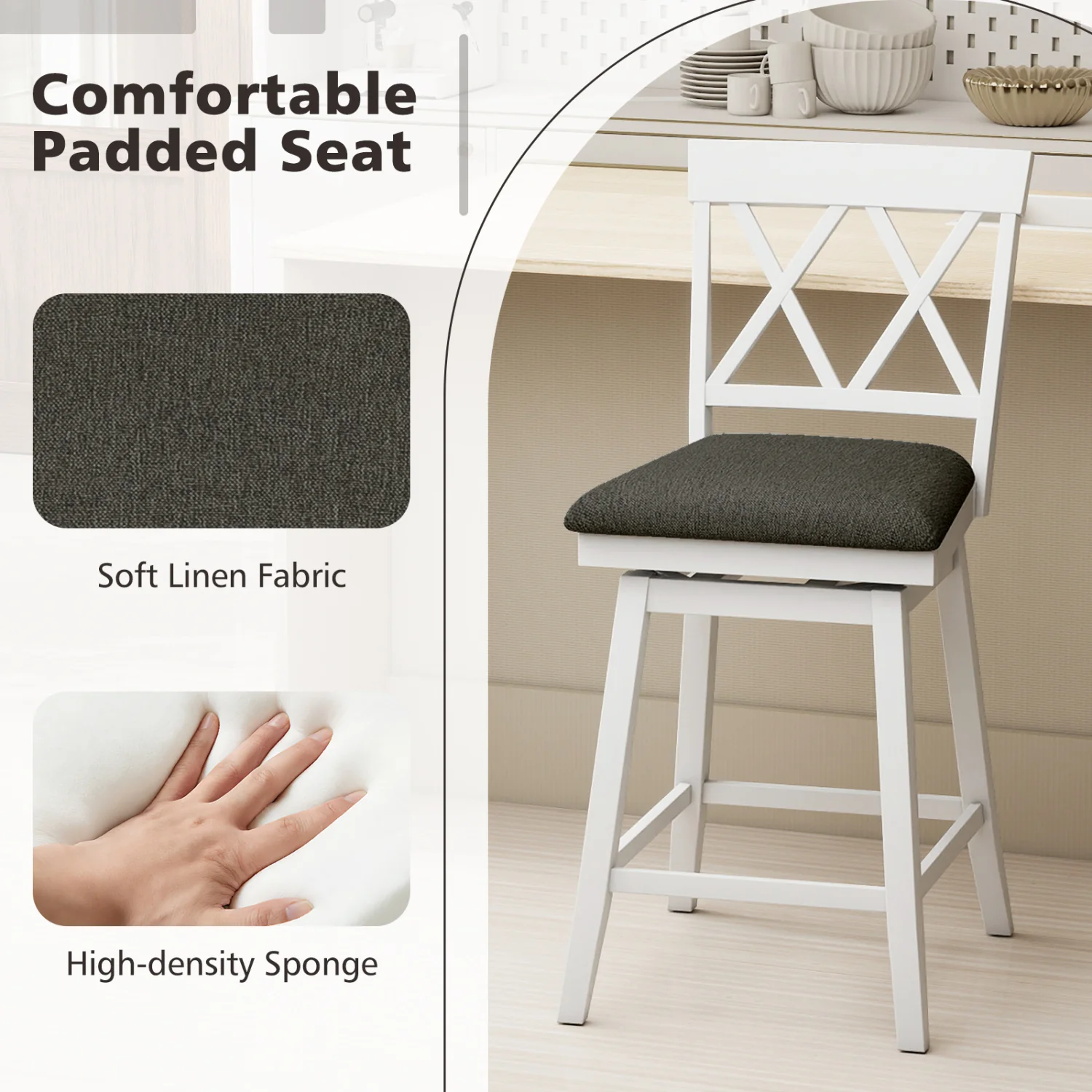 Set of 2 Swivel Bar Stools Counter Height Barstools with Backrest Upholstered Seat Cushion-24 inches - Image 7