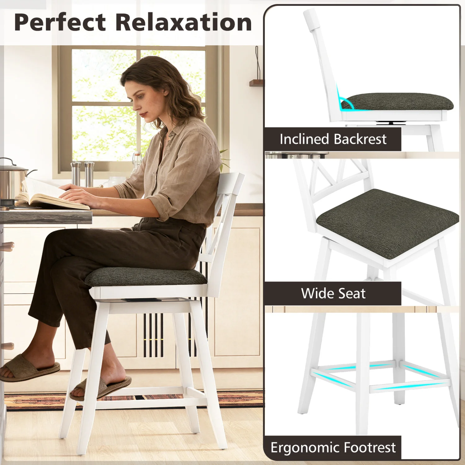 Set of 2 Swivel Bar Stools Counter Height Barstools with Backrest Upholstered Seat Cushion-24 inches - Image 8