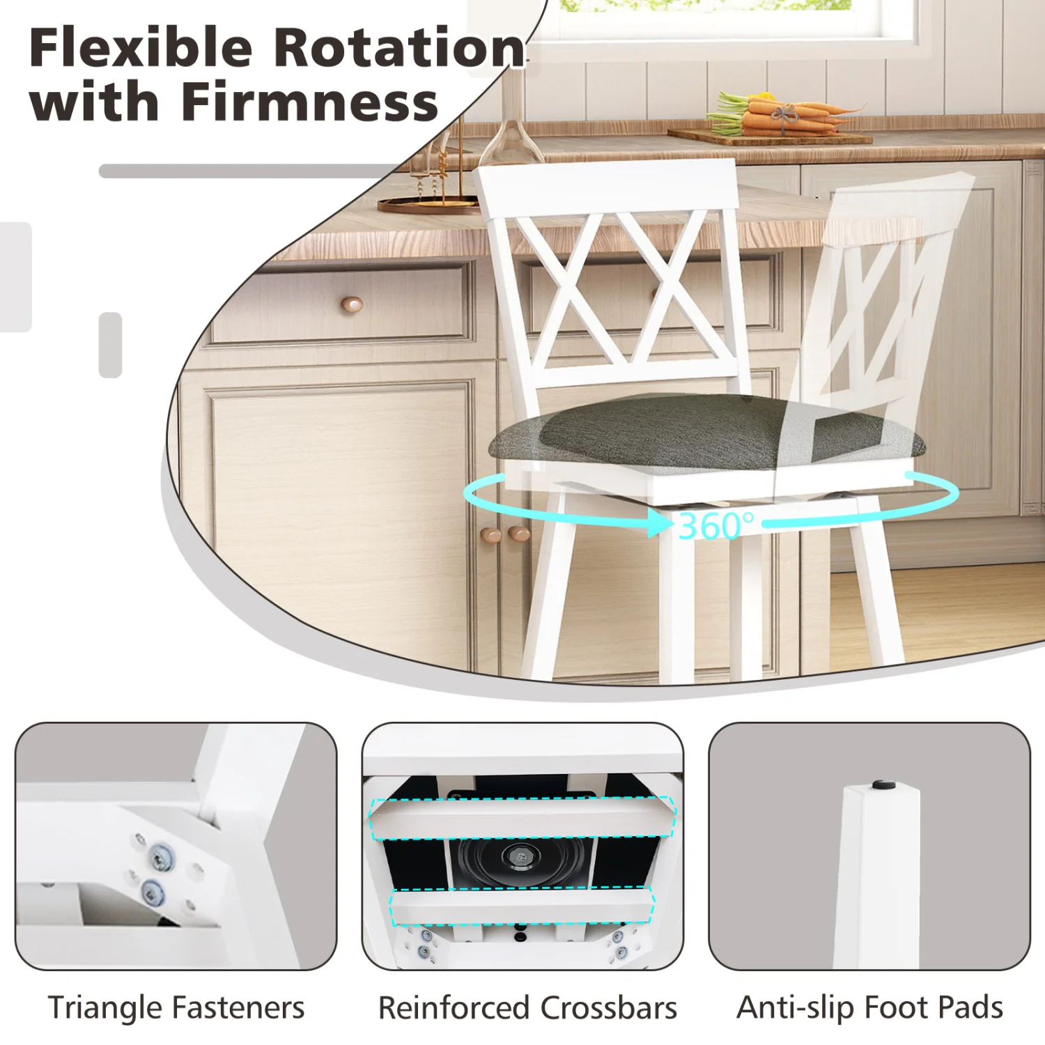 Set of 2 Swivel Bar Stools Counter Height Barstools with Backrest Upholstered Seat Cushion-24 inches - Image 9