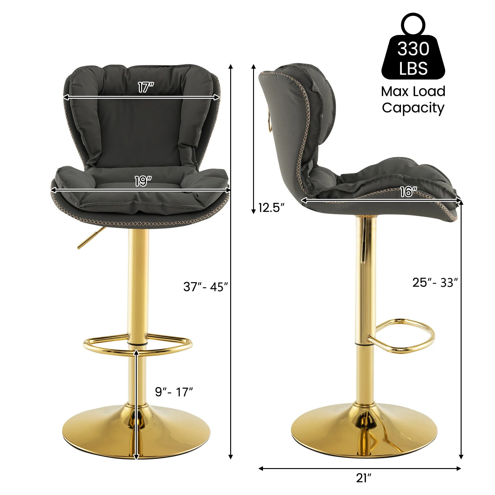 Set Of 2 Swivel Bar Stools, PU Leather, With Footrest And Curved Backrest, Gray - Image 5