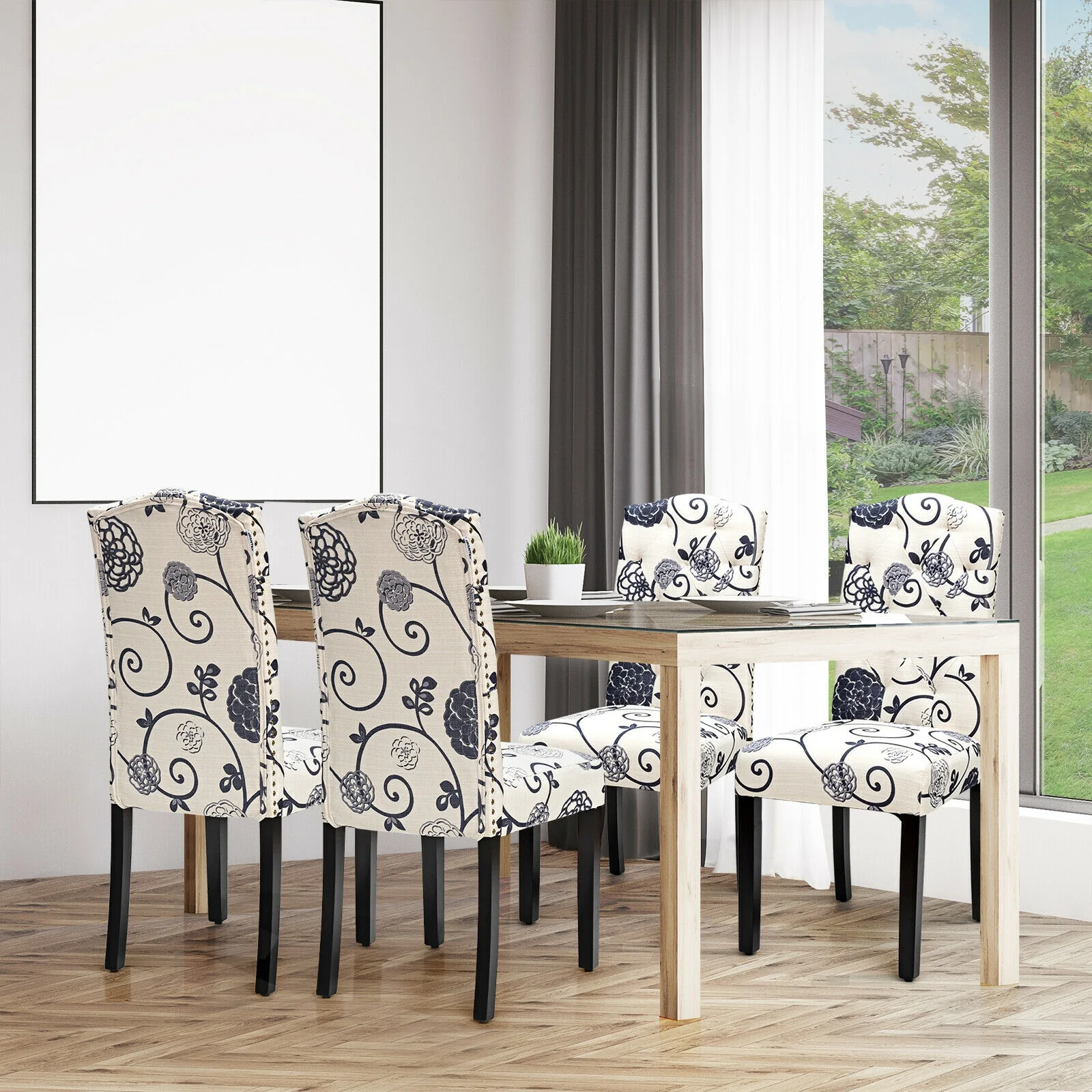 Set Of 2 Tufted Upholstered Dining Chairs, Black And White - Image 2