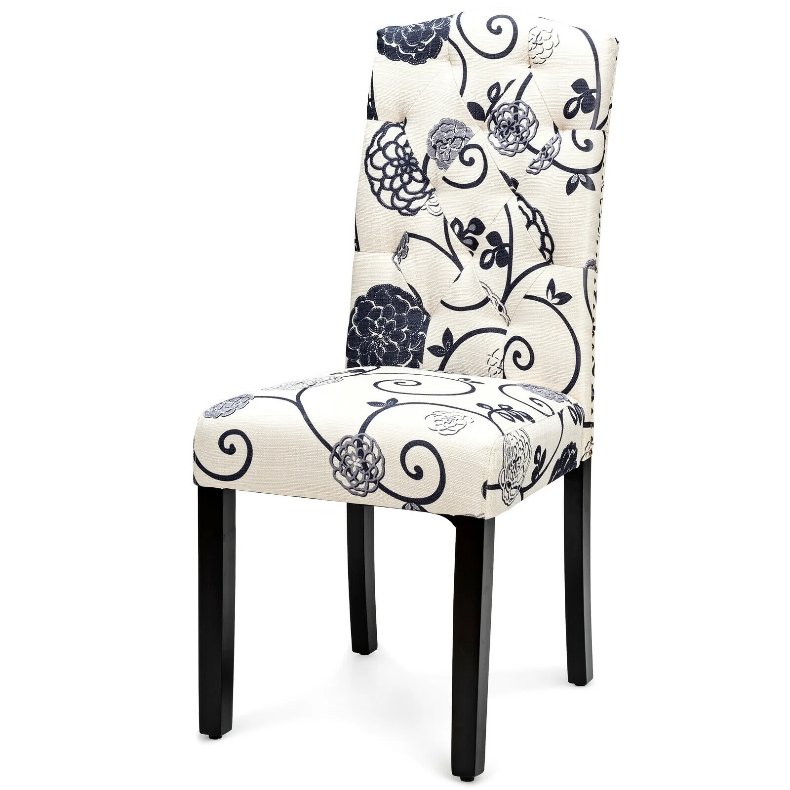 Set Of 2 Tufted Upholstered Dining Chairs, Black And White - Image 5