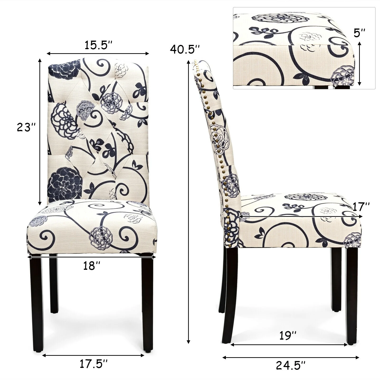 Set Of 2 Tufted Upholstered Dining Chairs, Black And White - Image 6