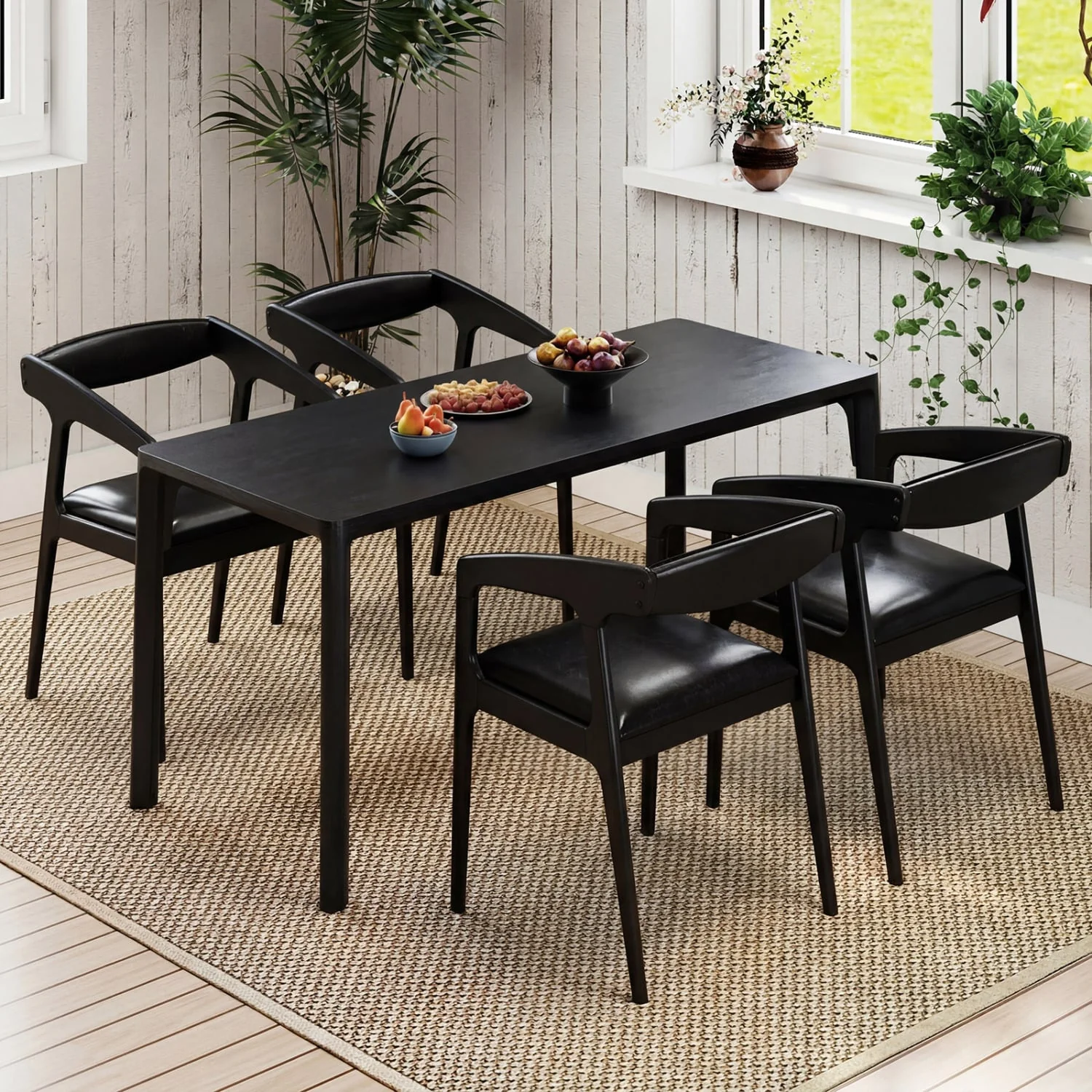 Set of 2 Upholstered Armchairs, Cozy Backrest, Black - Image 5