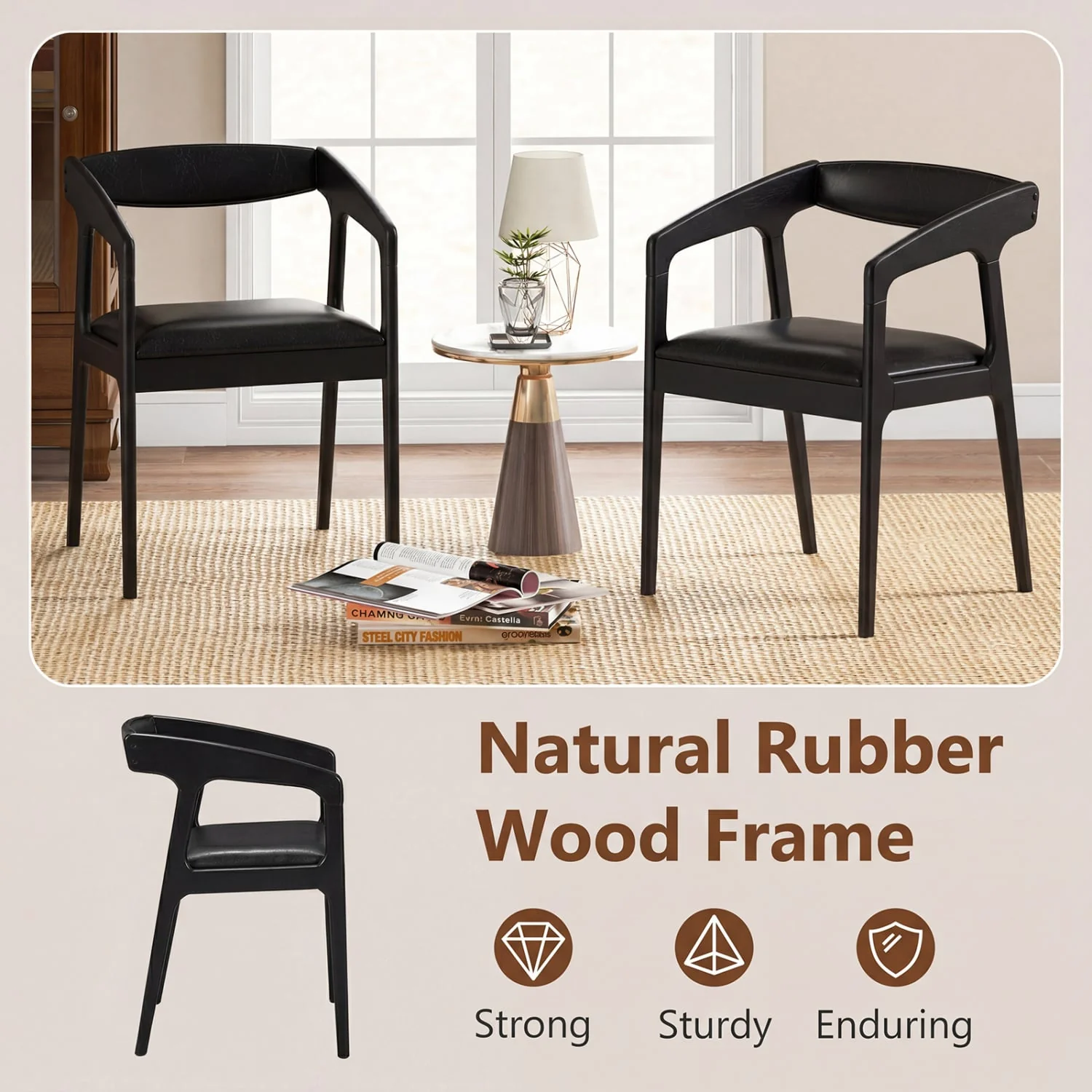 Set of 2 Upholstered Armchairs, Cozy Backrest, Black - Image 8