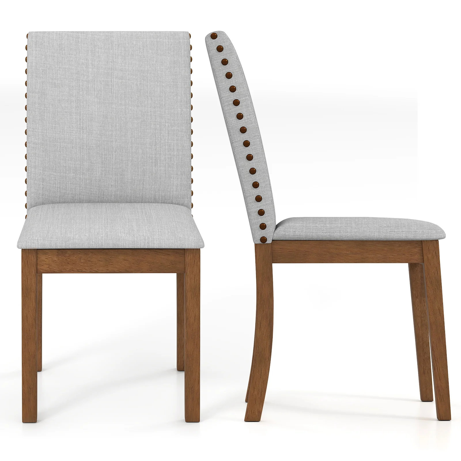 Set Of 2 Upholstered Dining Chairs, Padded Seat, Walnut - Image 4