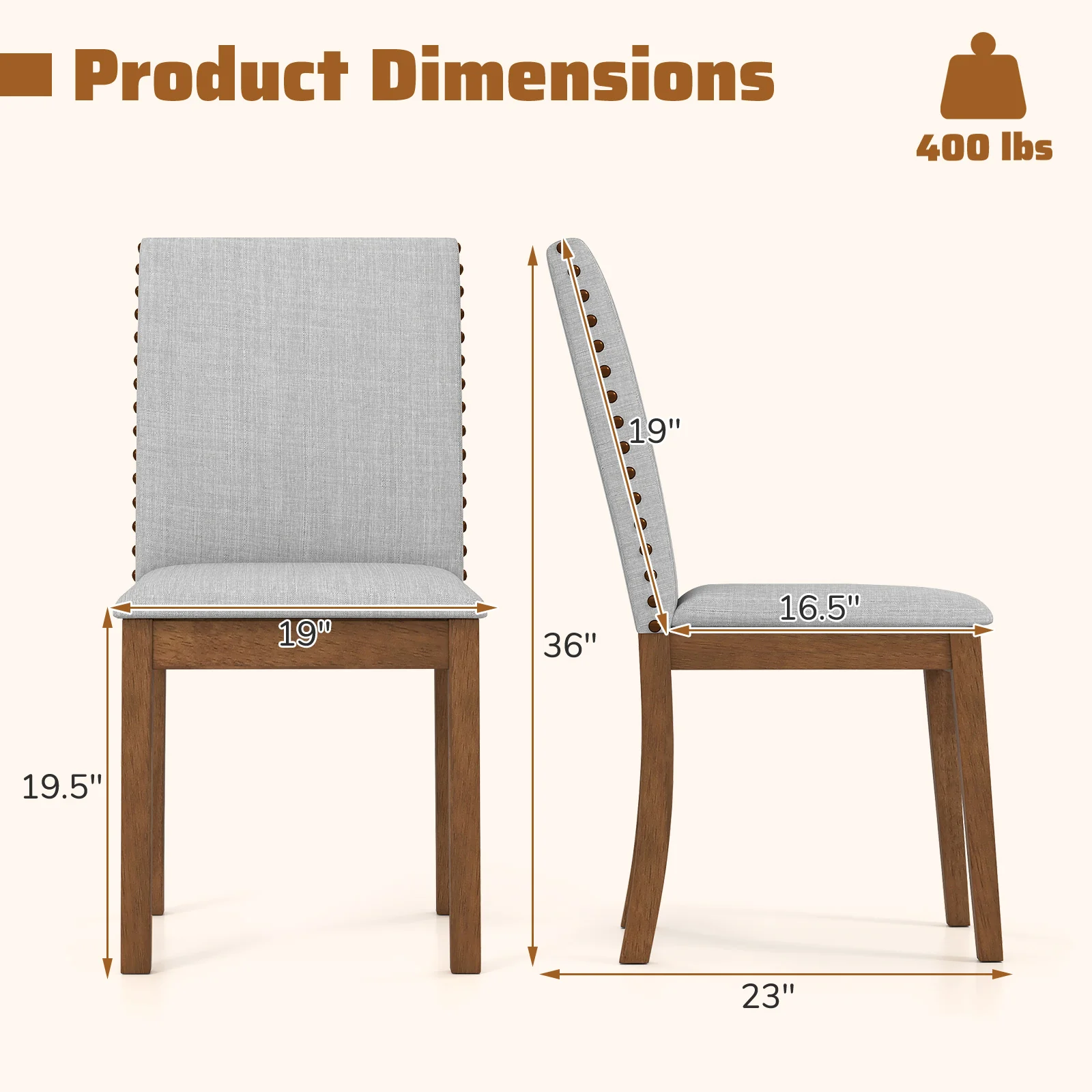Set Of 2 Upholstered Dining Chairs, Padded Seat, Walnut - Image 5