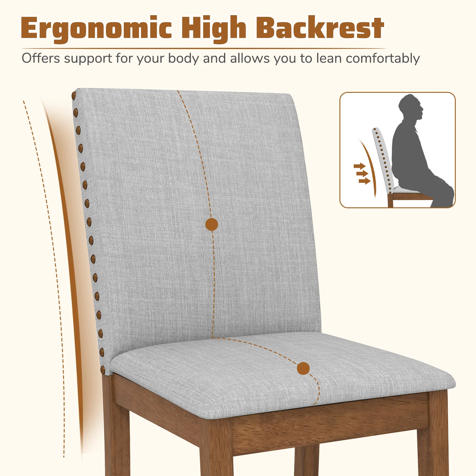 Set Of 2 Upholstered Dining Chairs, Padded Seat, Walnut - Image 9