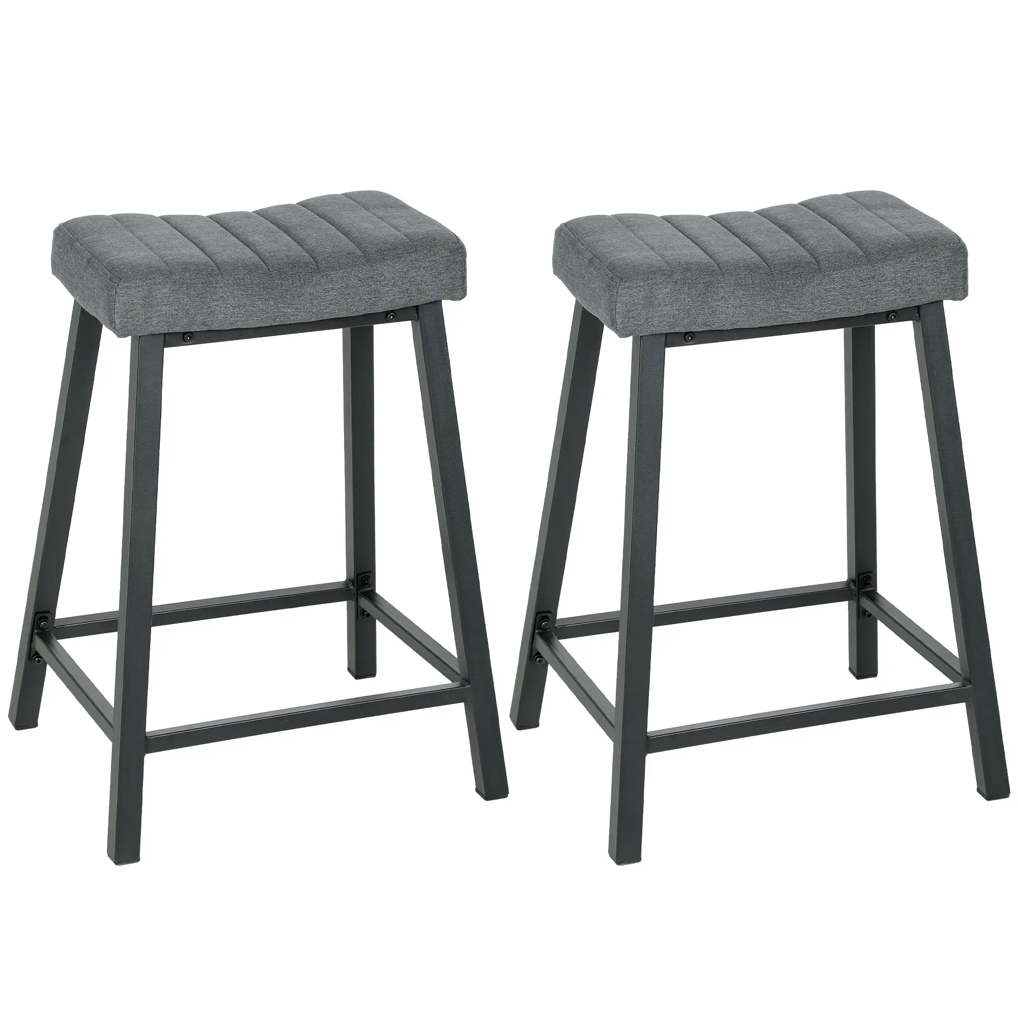 Set of 2 Velvet Bar Stools, Curved Seat with Footrest, Grey