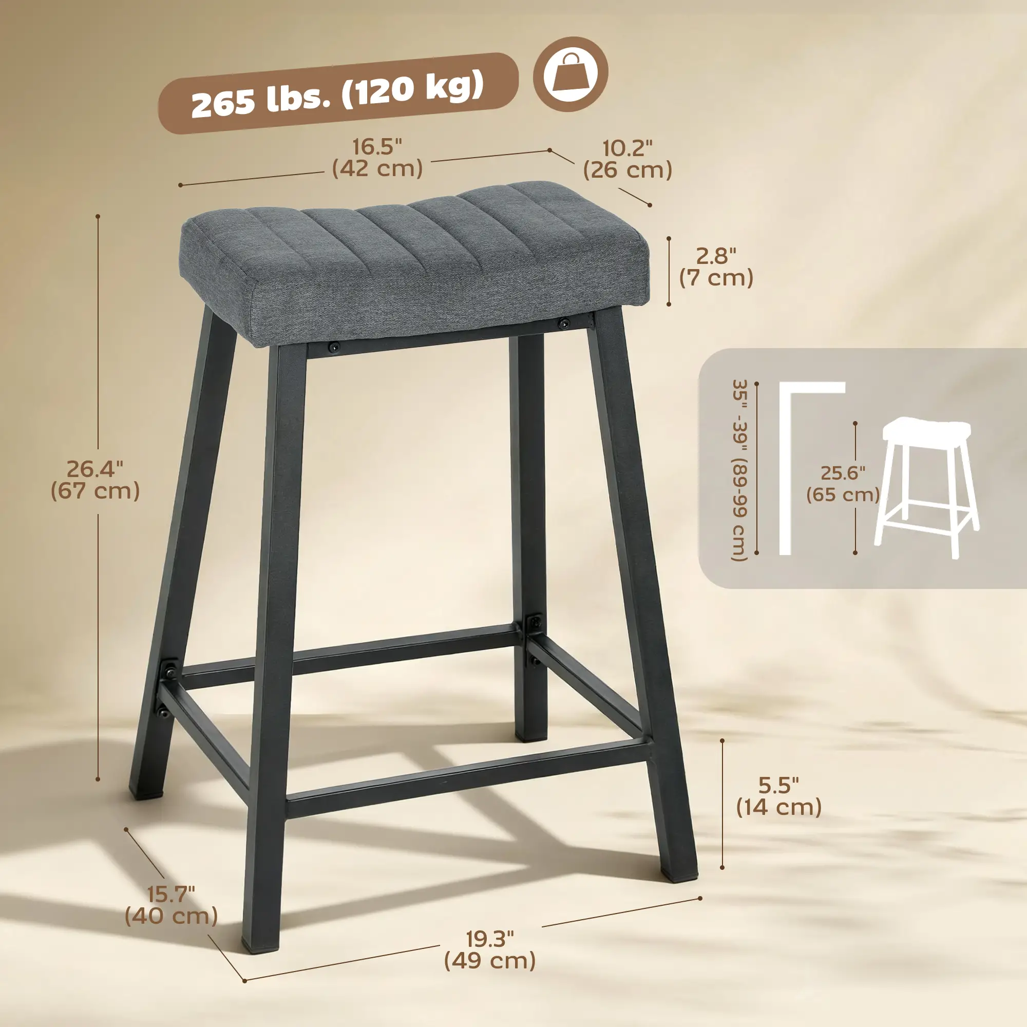 Set of 2 Velvet Bar Stools, Curved Seat with Footrest, Grey - Image 3