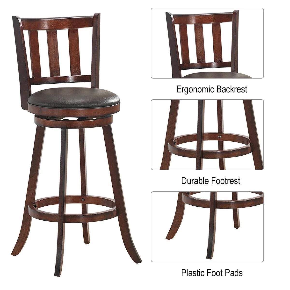 Set Of 2 Wood Swivel Counter Height Bar Stools, 29 Inch, Brown - Image 10