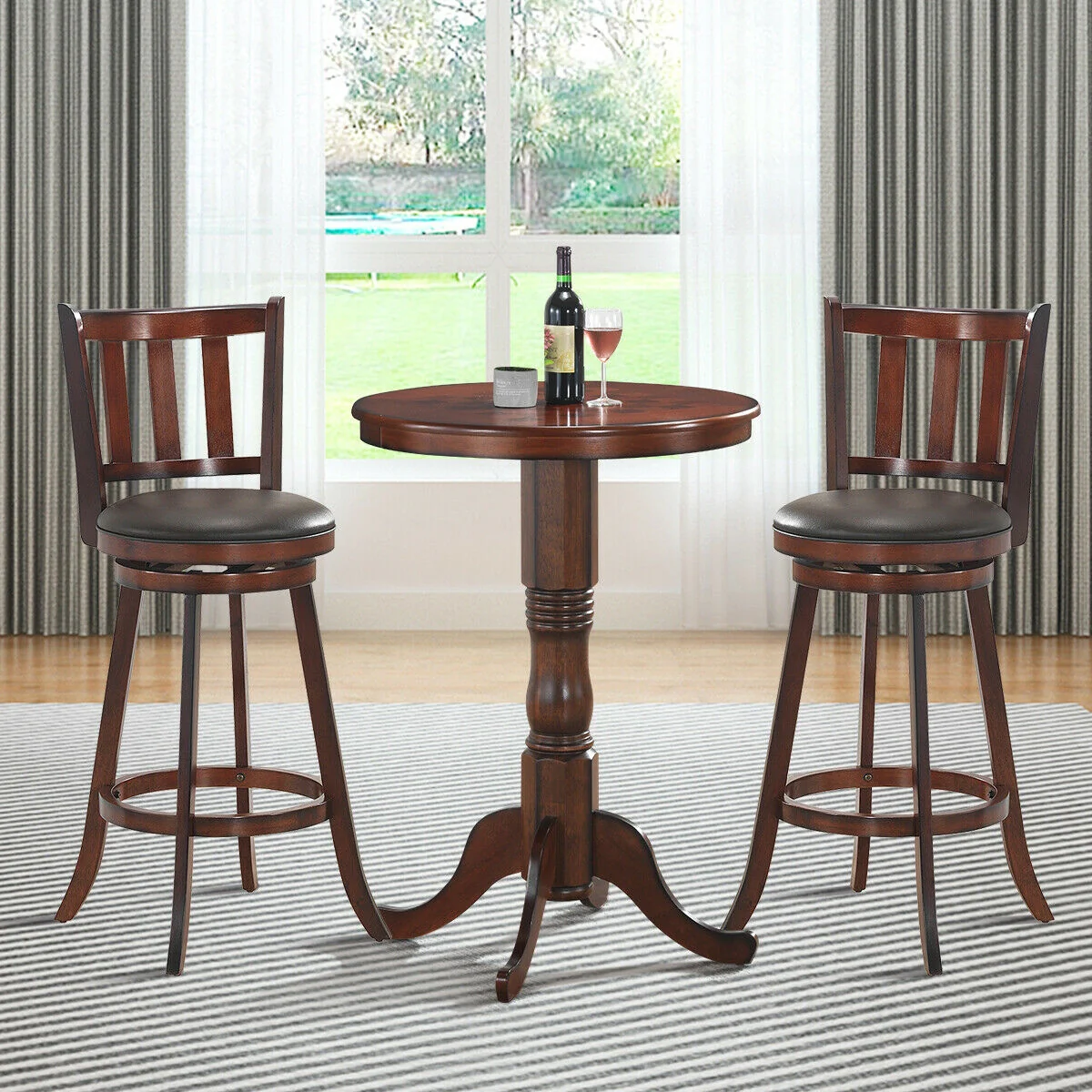 Set Of 2 Wood Swivel Counter Height Bar Stools, 29 Inch, Brown - Image 2