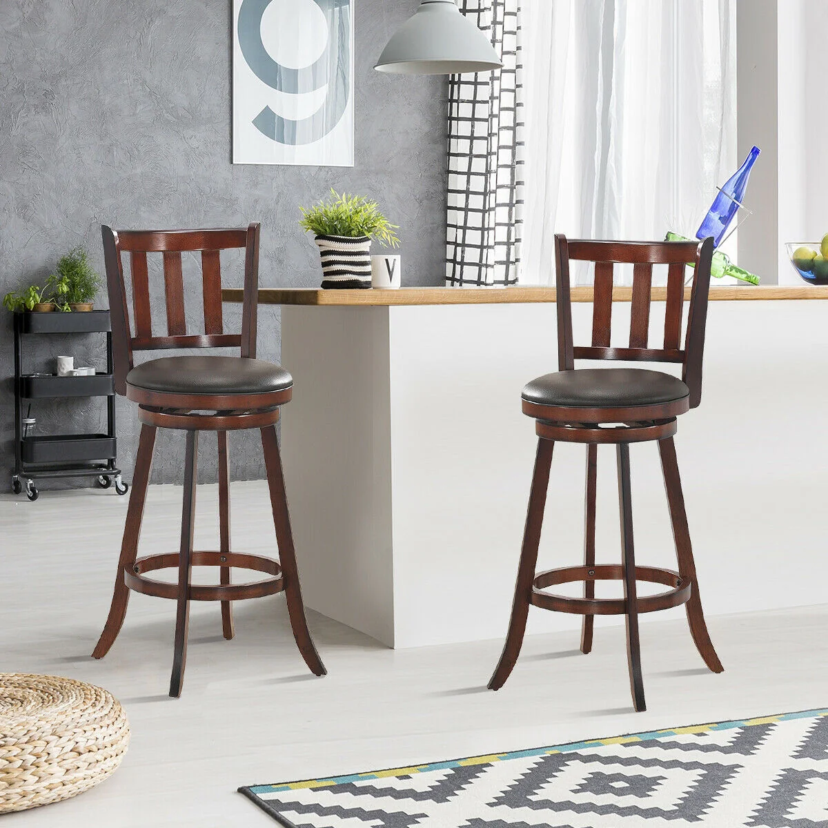 Set Of 2 Wood Swivel Counter Height Bar Stools, 29 Inch, Brown - Image 3