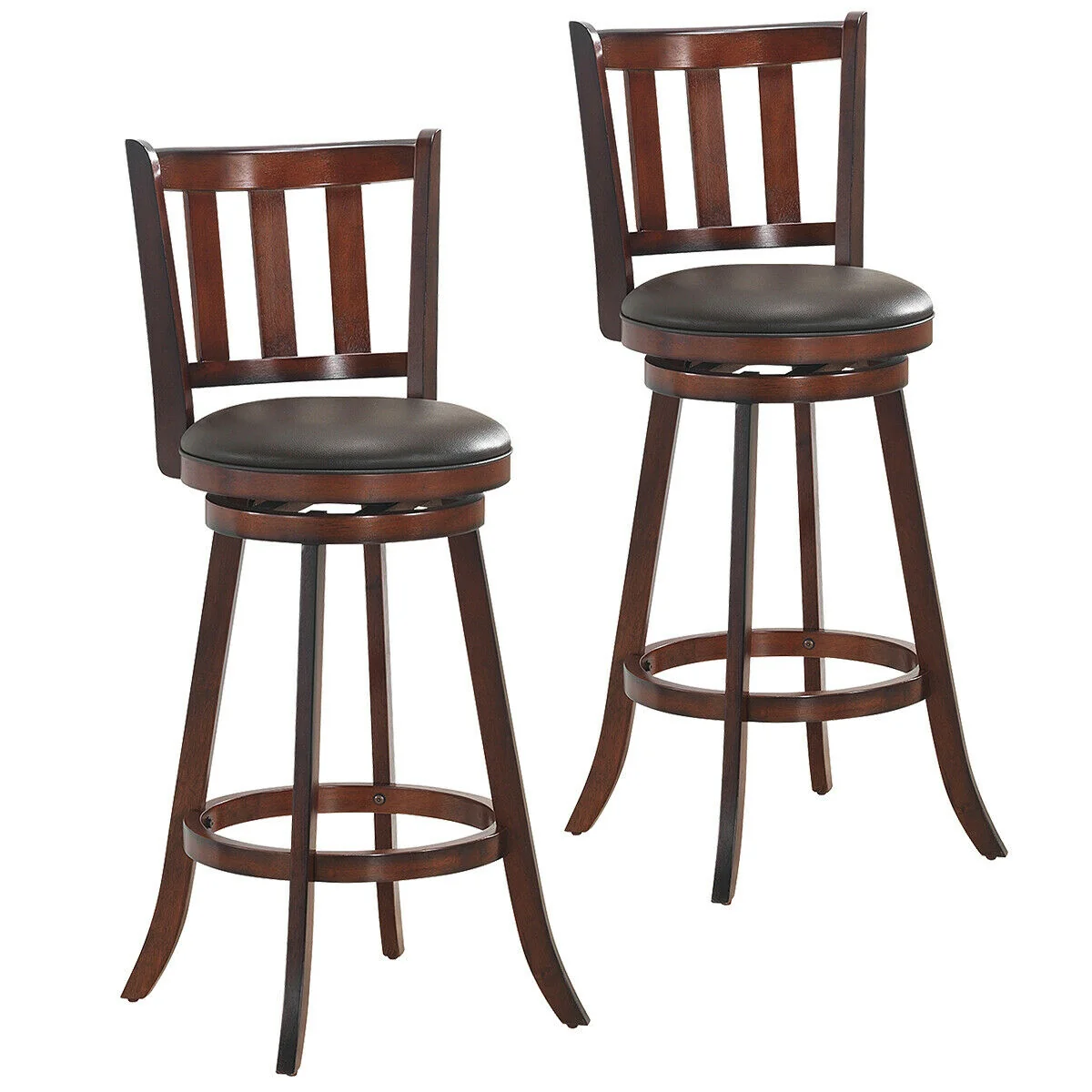 Set Of 2 Wood Swivel Counter Height Bar Stools, 29 Inch, Brown - Image 4