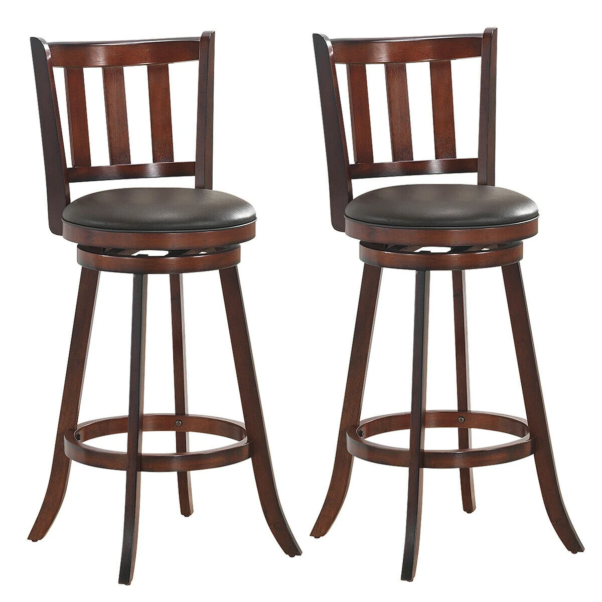 Set Of 2 Wood Swivel Counter Height Bar Stools, 29 Inch, Brown - Image 5