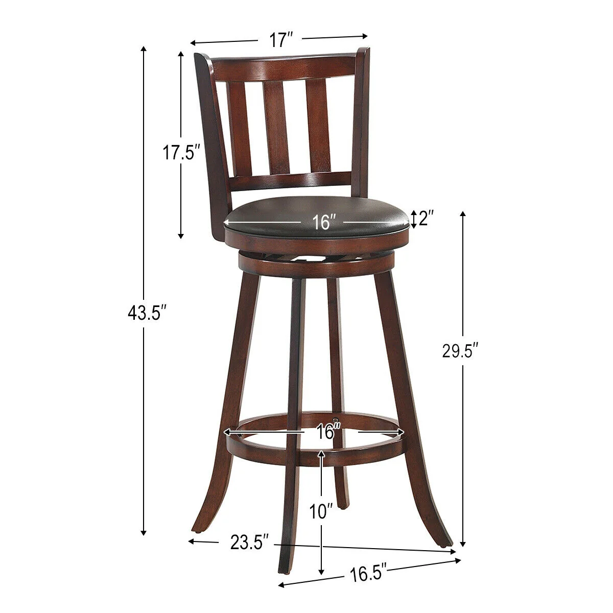 Set Of 2 Wood Swivel Counter Height Bar Stools, 29 Inch, Brown - Image 6