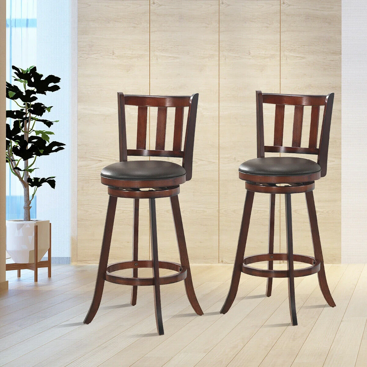 Set Of 2 Wood Swivel Counter Height Bar Stools, 29 Inch, Brown - Image 7