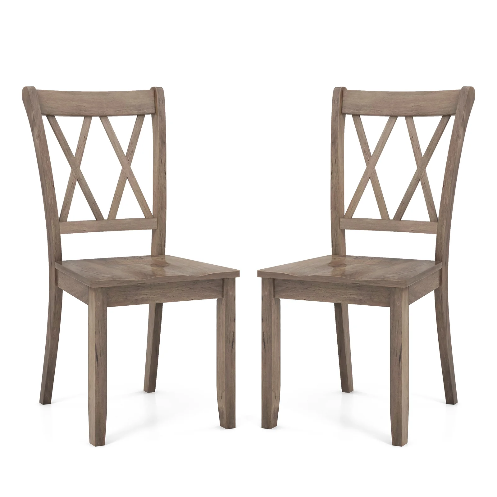 Set of 2 Wooden Dining Chairs, Mid Century Farmhouse Retro, Brown