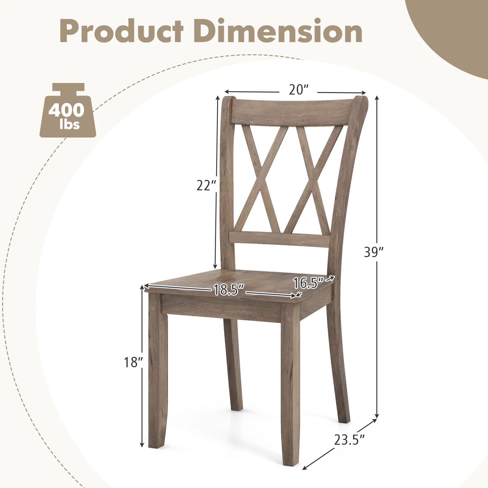 Set of 2 Wooden Dining Chairs, Mid Century Farmhouse Retro, Brown - Image 5