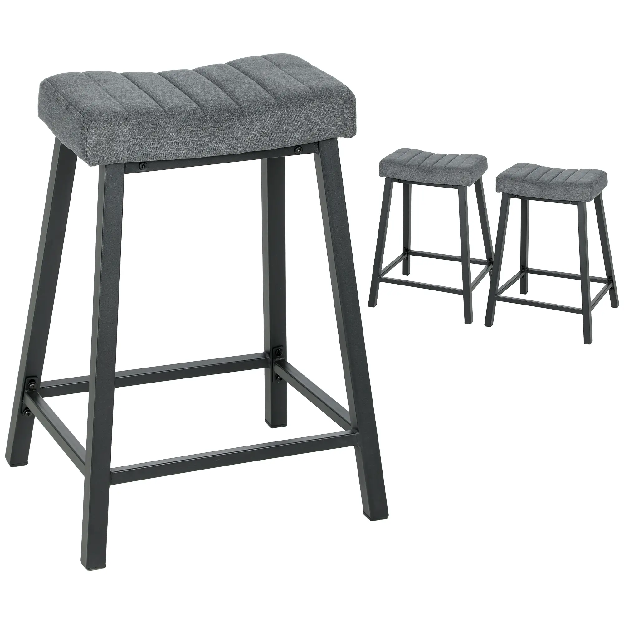 Set of 3 Velvet Bar Stools, Curved Seat with Footrest, Grey - Image 11
