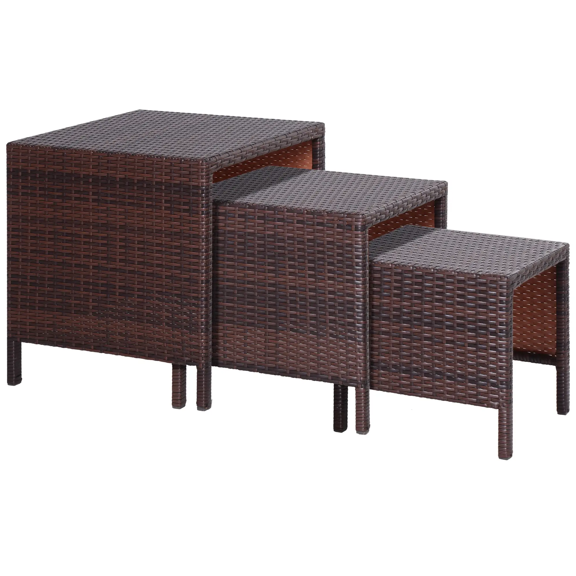 Set of 3 Wicker Nesting Tables, Rattan, All Weather, Brown
