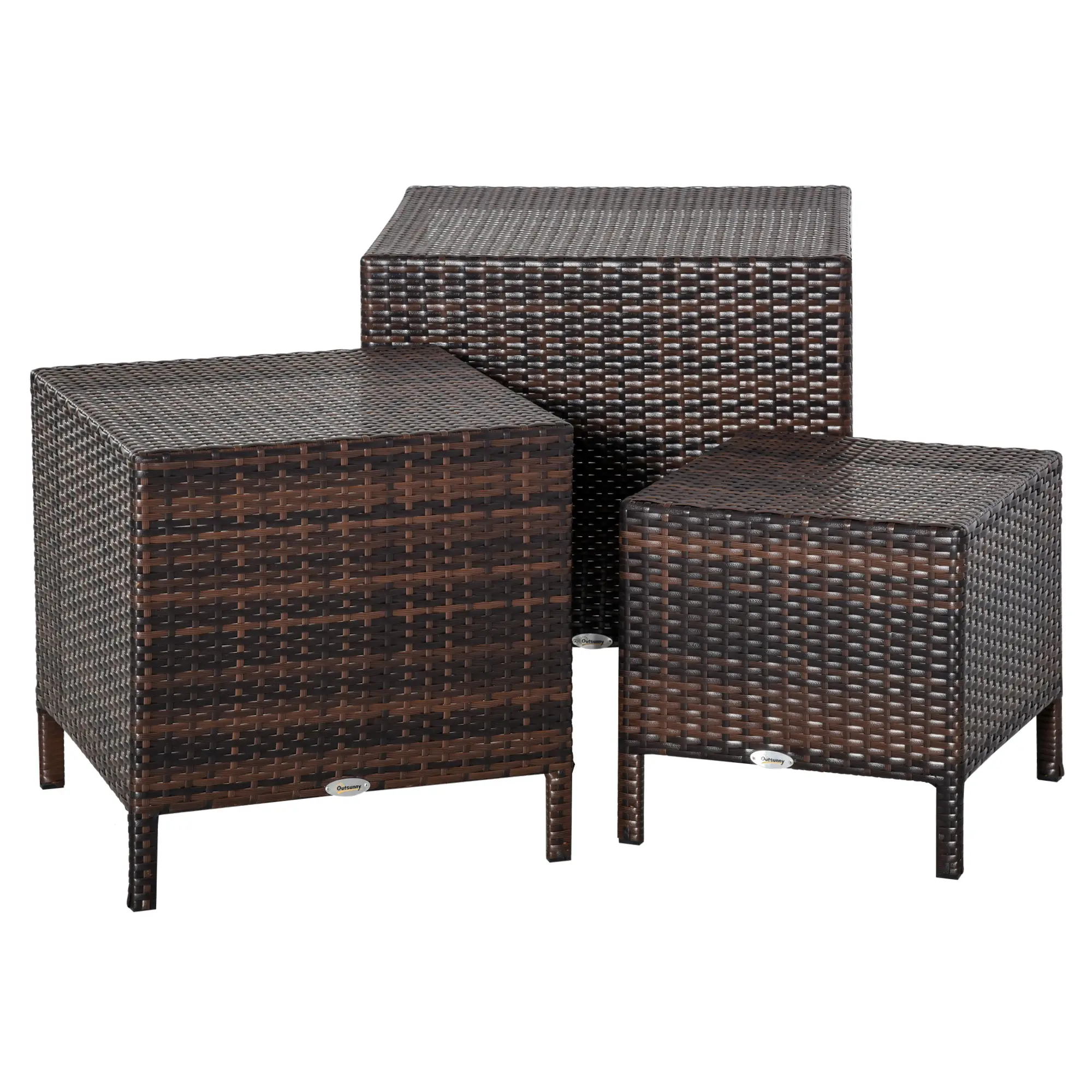 Set of 3 Wicker Nesting Tables, Rattan, All Weather, Brown - Image 11