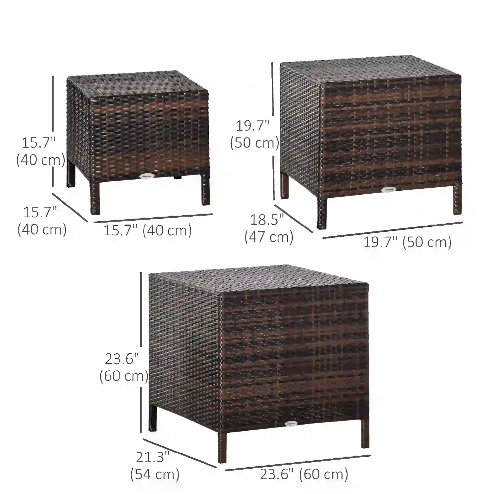 Set of 3 Wicker Nesting Tables, Rattan, All Weather, Brown - Image 3