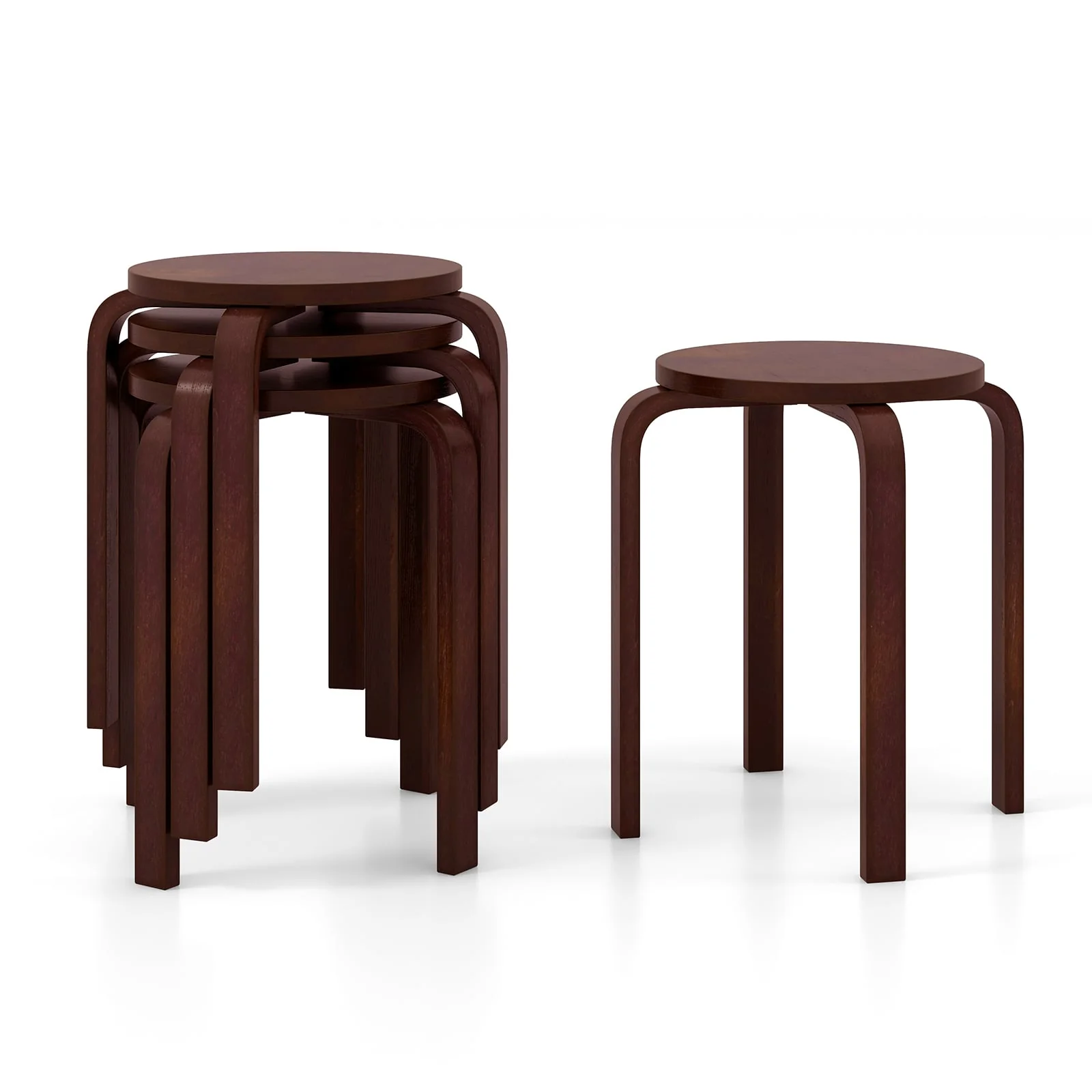 Set Of 4 18 Inch Stackable Bentwood Dining Chairs, Round Top, Dark Brown - Image 4