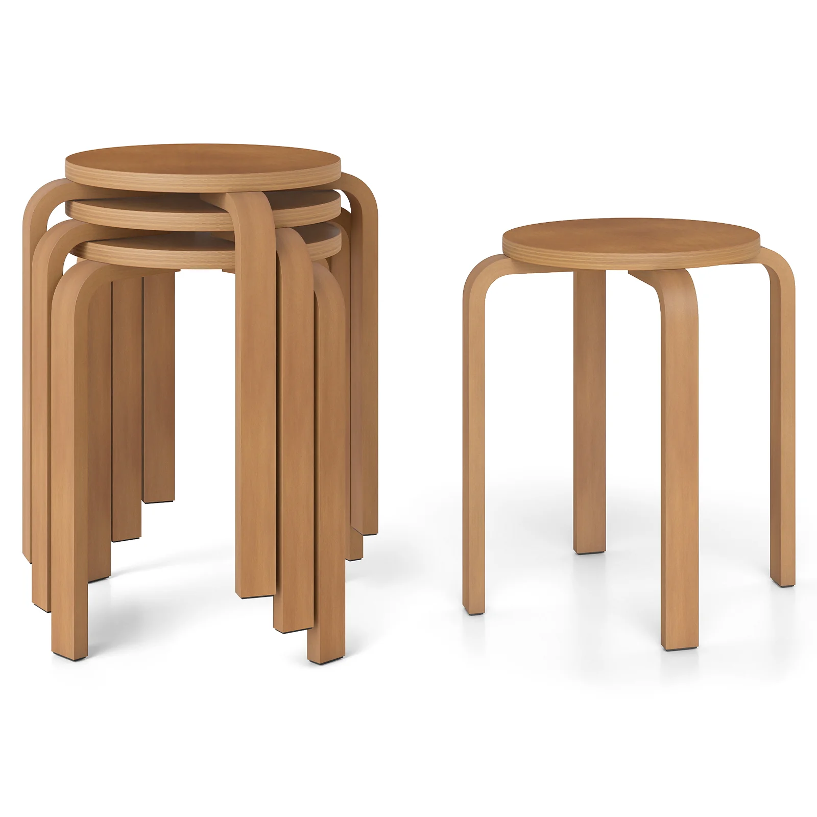 Set of 4 18 Inch Stackable Bentwood Dining Chairs, Round Top, Walnut - Image 2