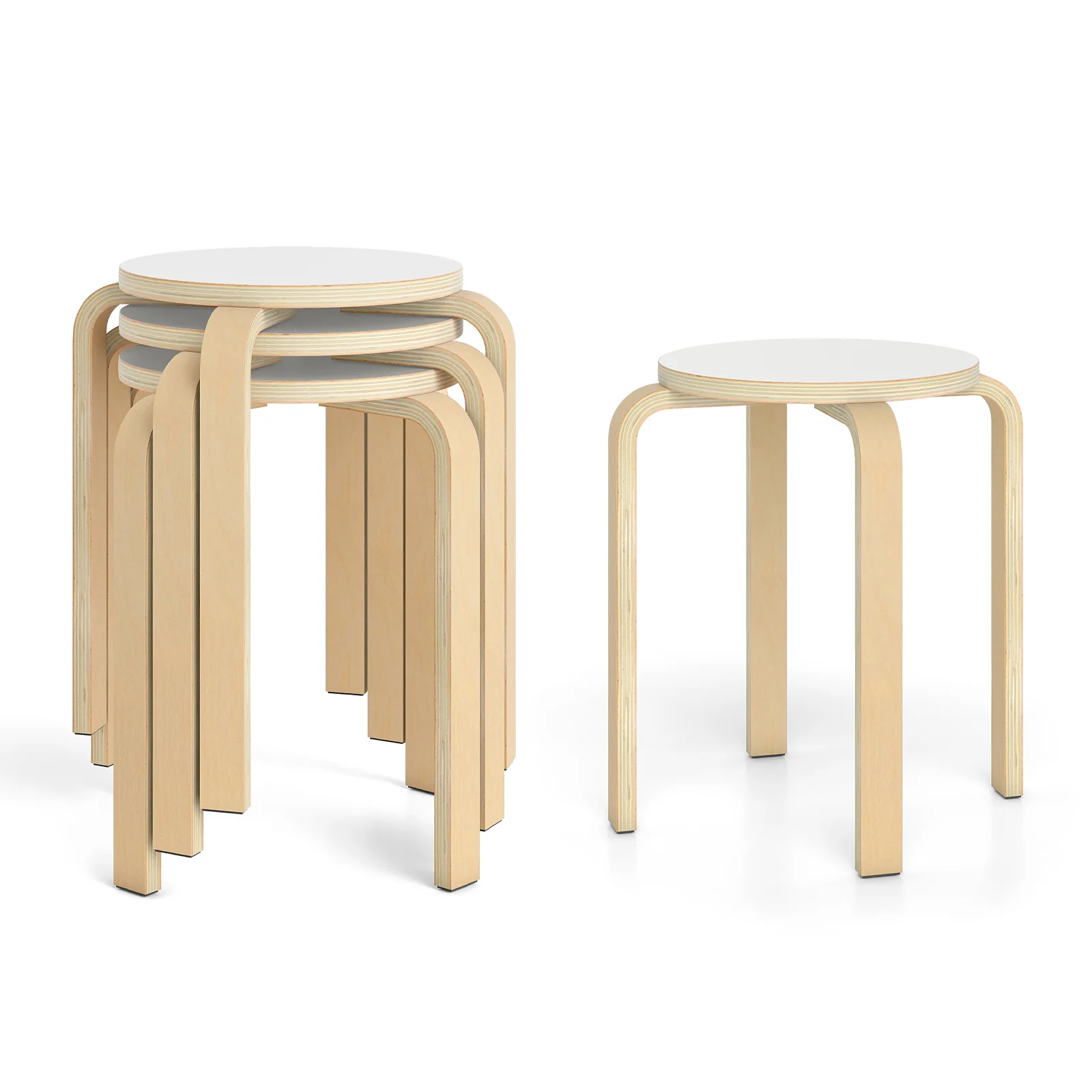 Set Of 4 18 Inch Stackable Bentwood Dining Chairs, White