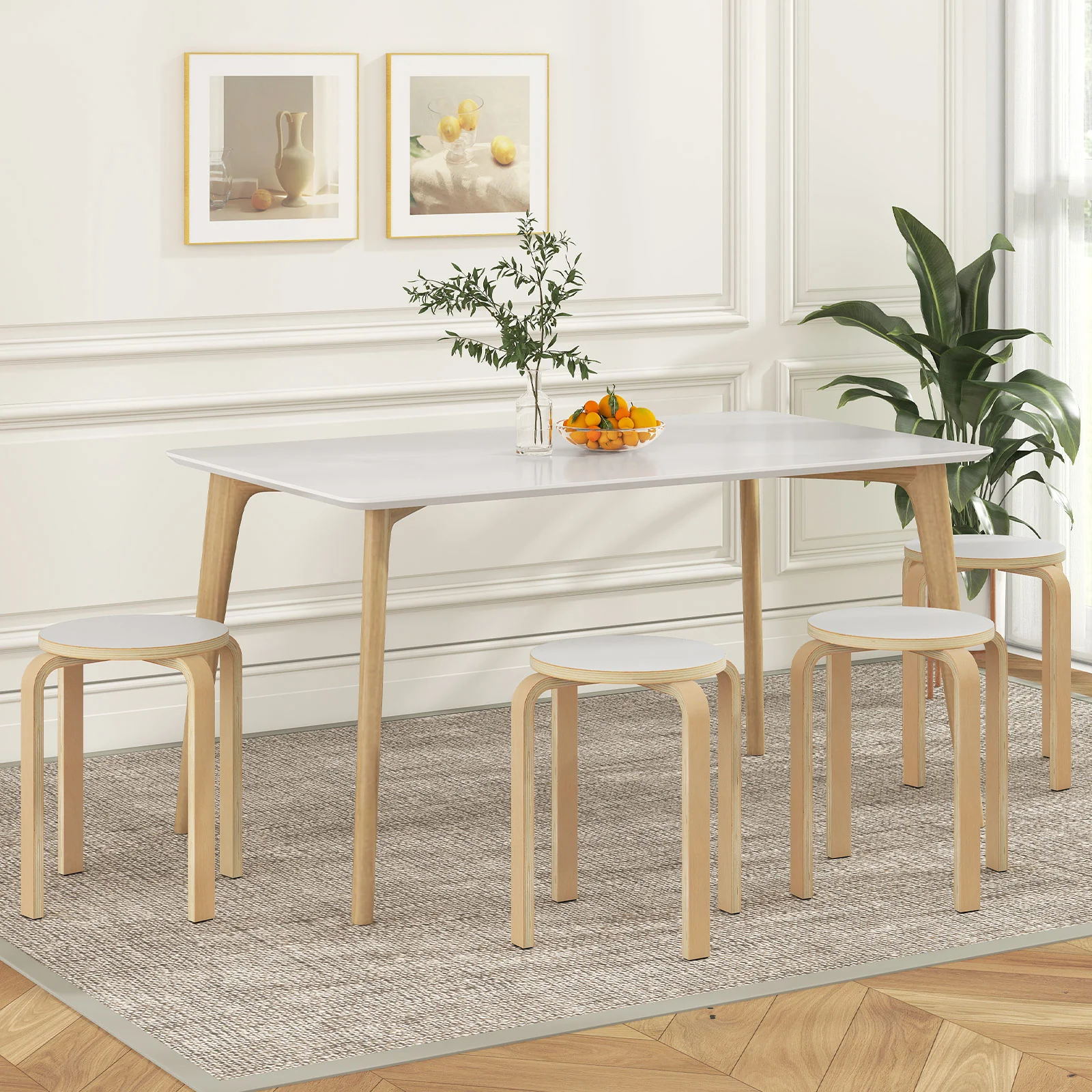 Set Of 4 18 Inch Stackable Bentwood Dining Chairs, White - Image 2