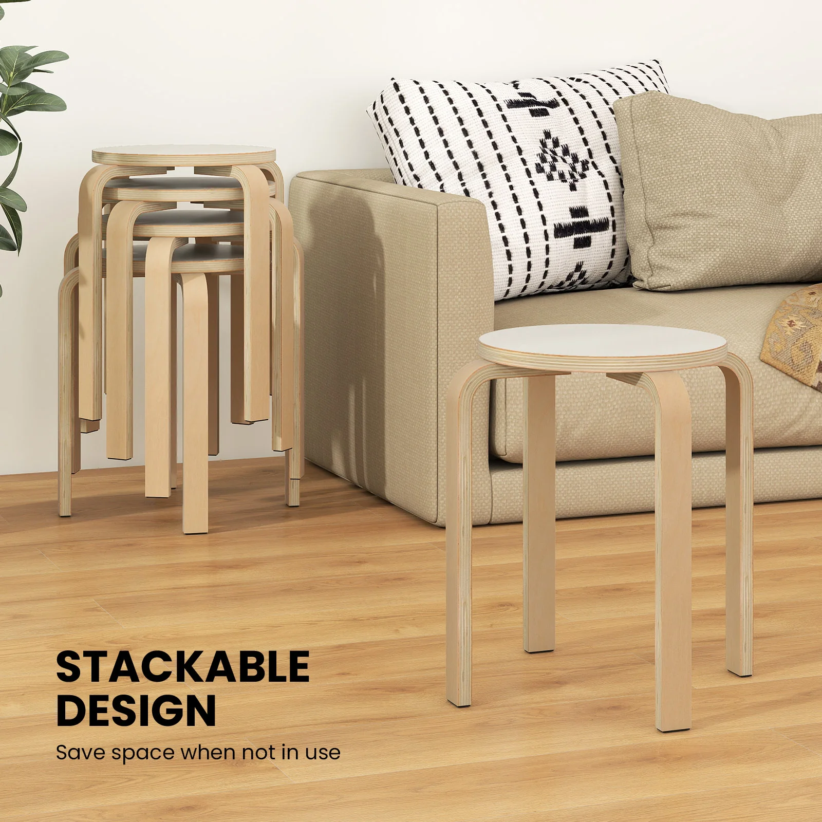 Set Of 4 18 Inch Stackable Bentwood Dining Chairs, White - Image 6