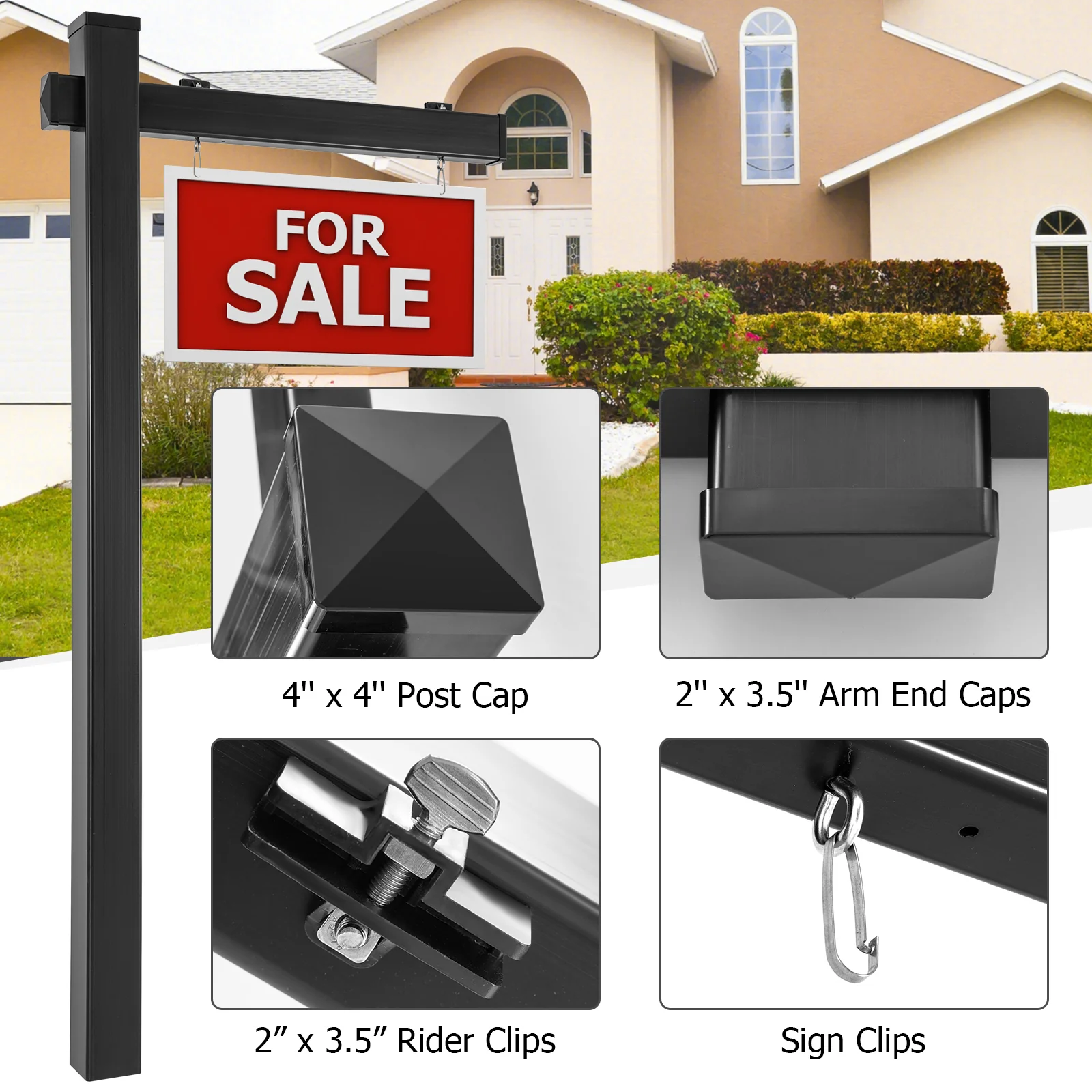 Set Of 4 6 Feet Vinyl UPVC Real Estate Yard Sign Post, Black - Image 5