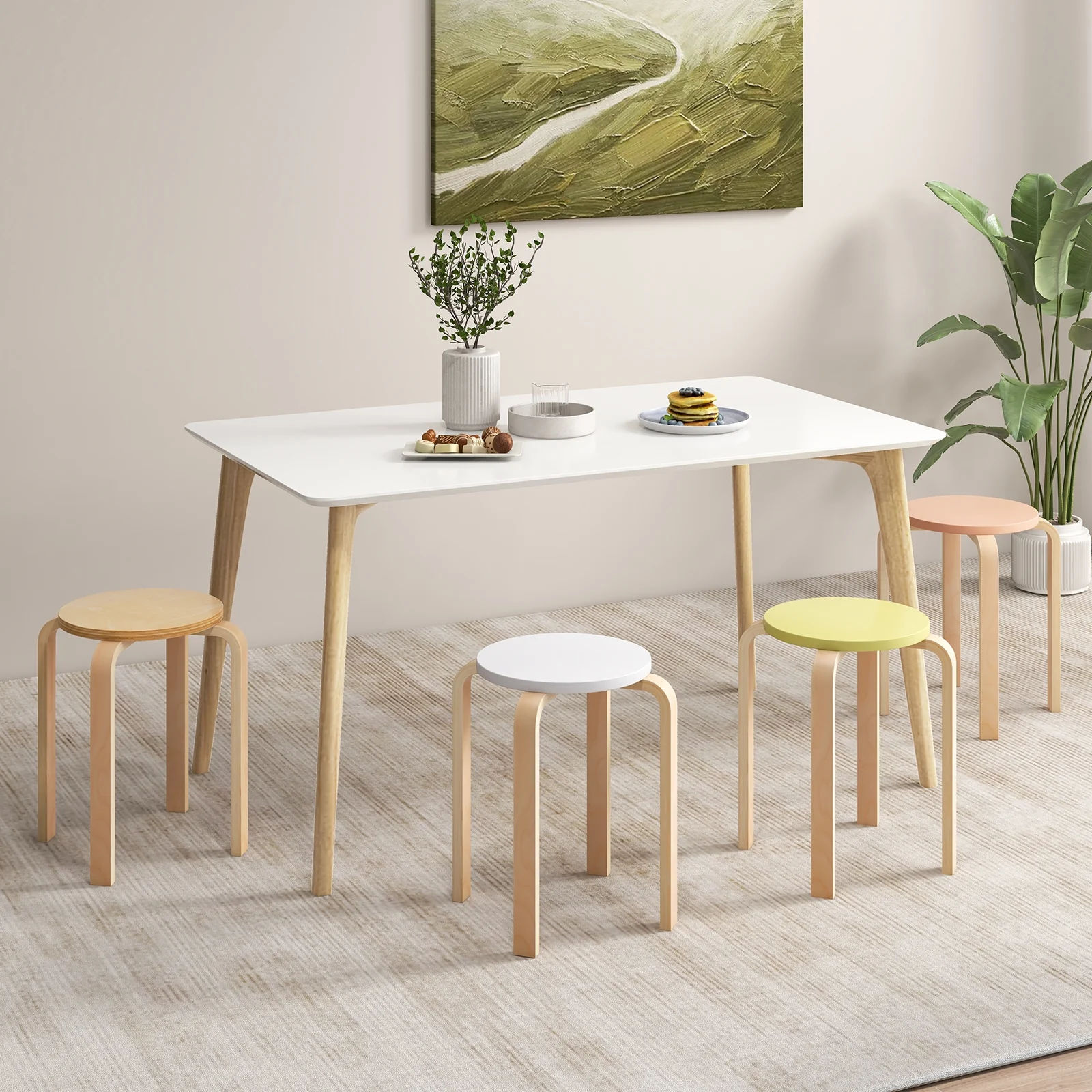 Set of 4 Bentwood Stackable Dining Stools, Round Tops, Multicolor - Image 2