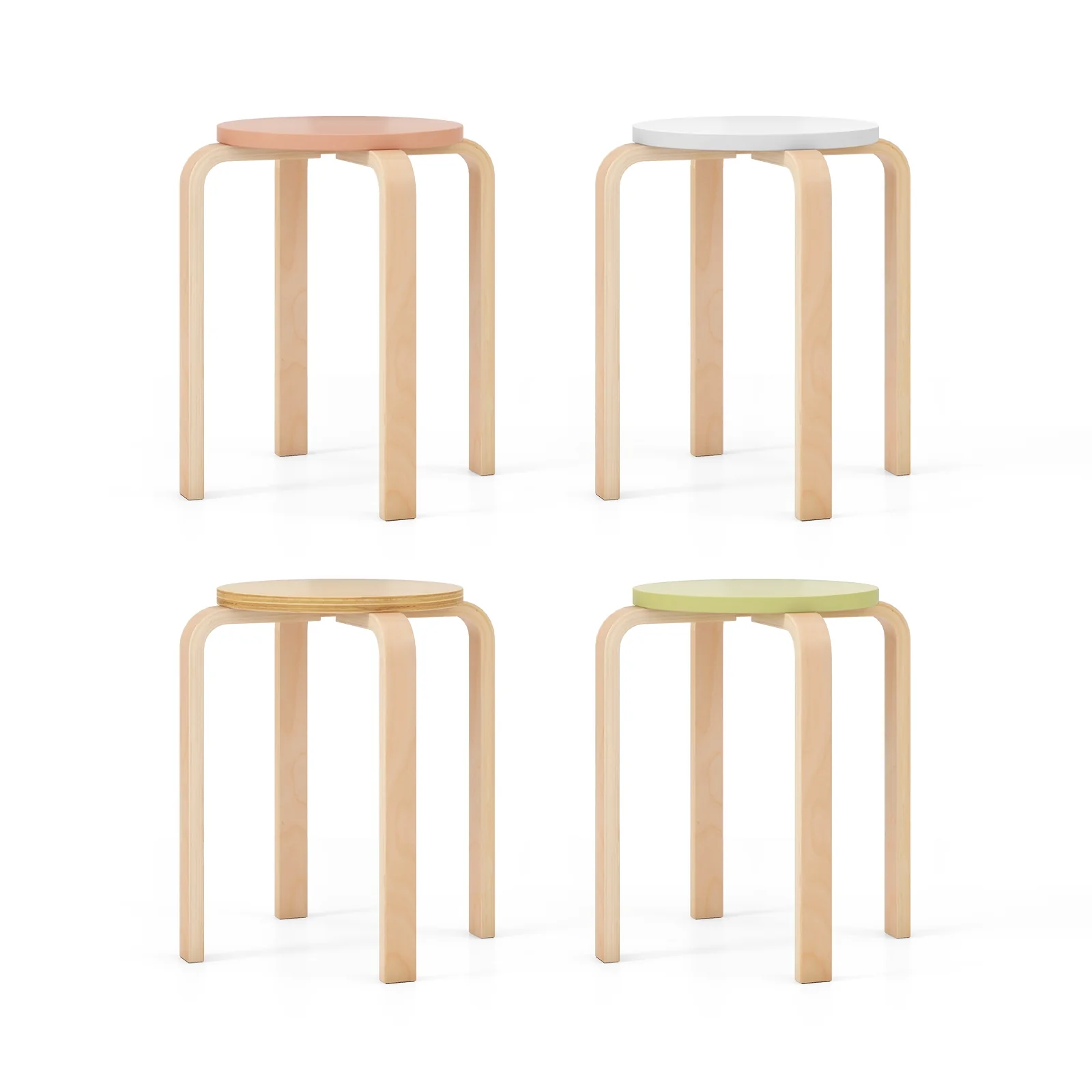 Set of 4 Bentwood Stackable Dining Stools, Round Tops, Multicolor - Image 4