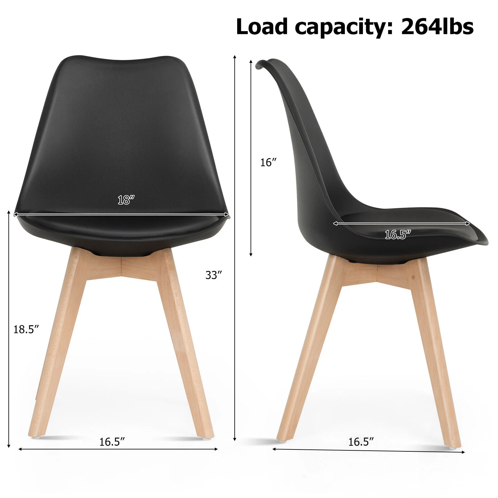 Set of 4 Dining Chairs, Mid-Century Modern, PU Seat, Wooden Legs, Black - Image 6