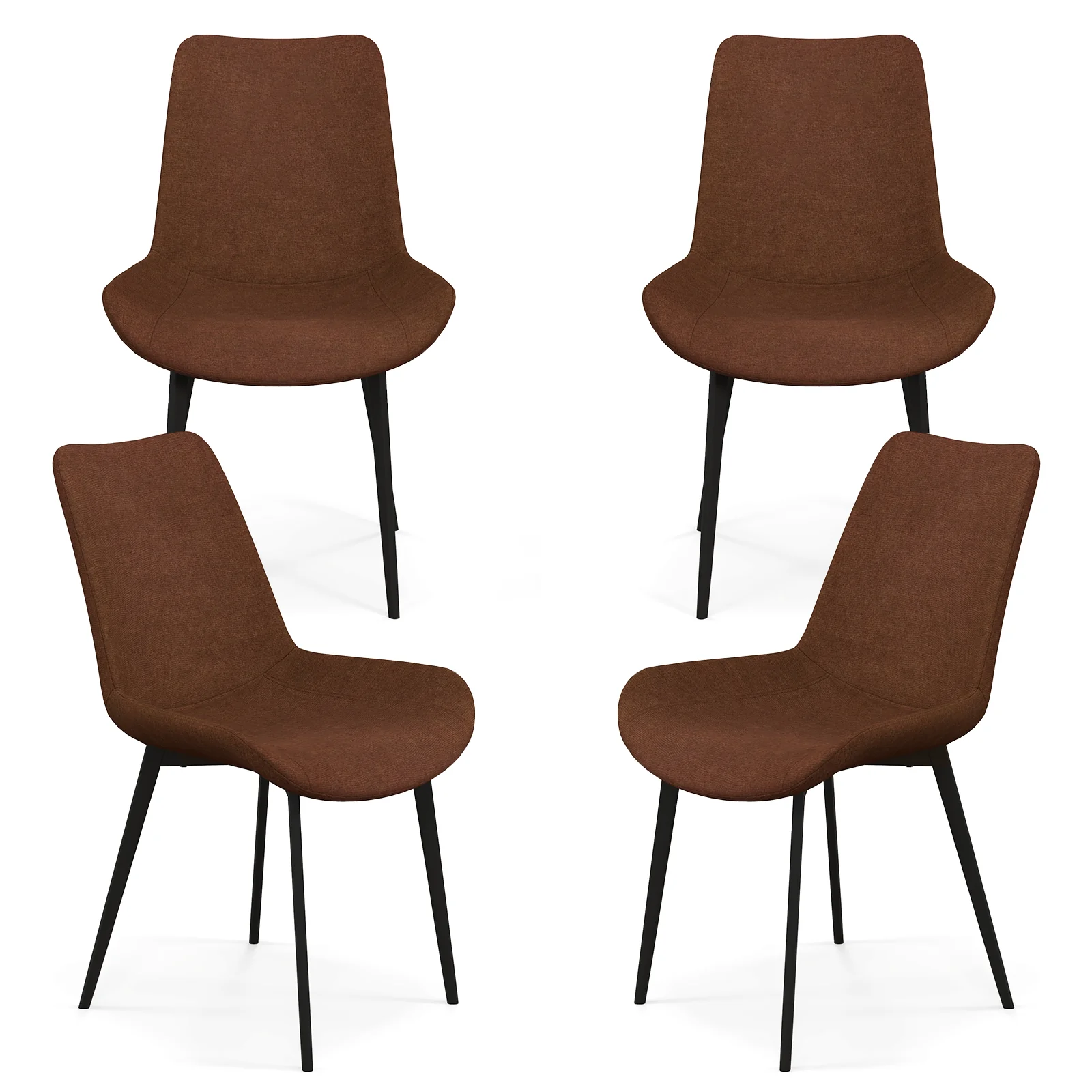 Set of 4 Dining Chairs, Upholstered, Metal Legs, Padded Backs, Brown - Image 5