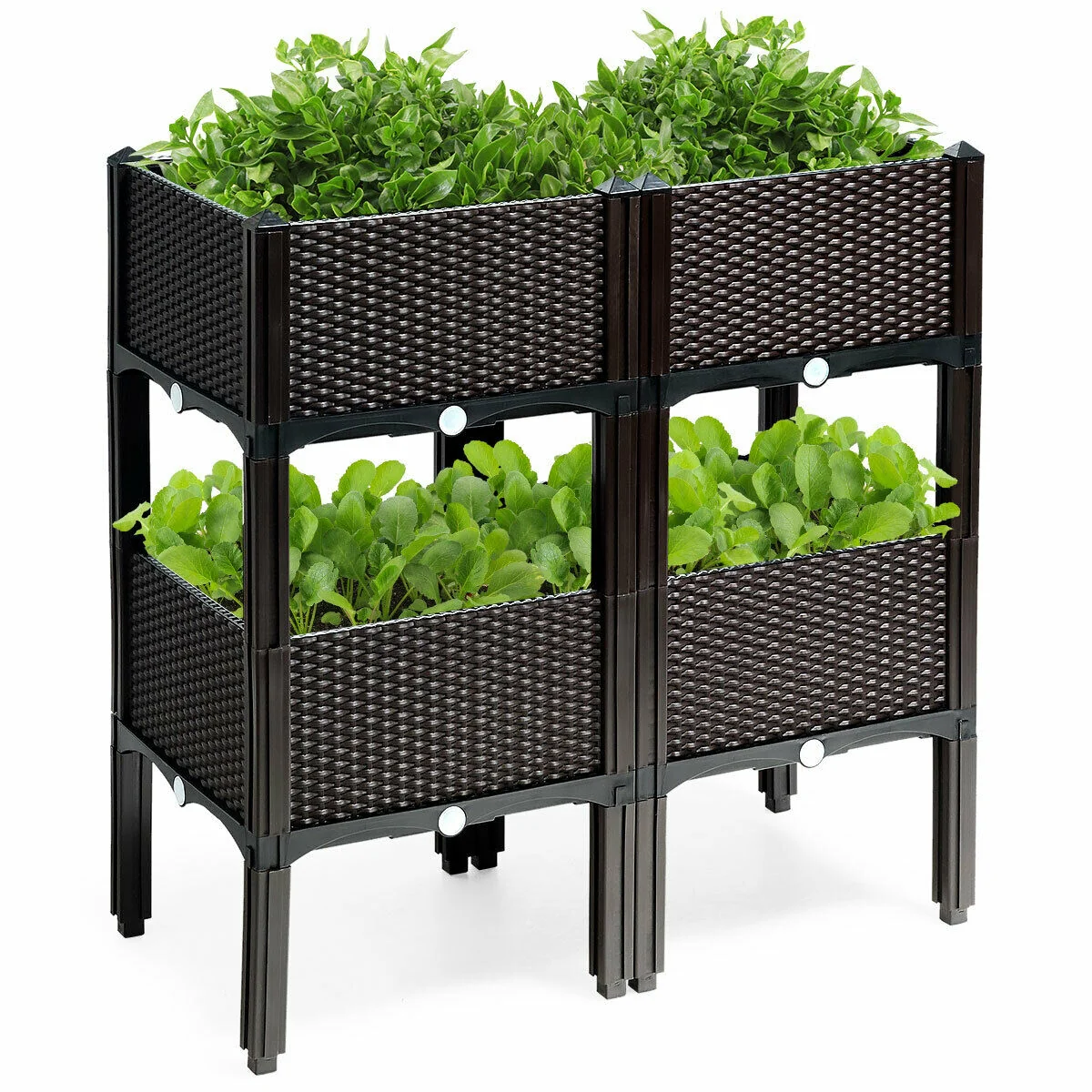 Set Of 4 Elevated Flower Vegetable Herb Grow Planter Box, Brown - Image 10