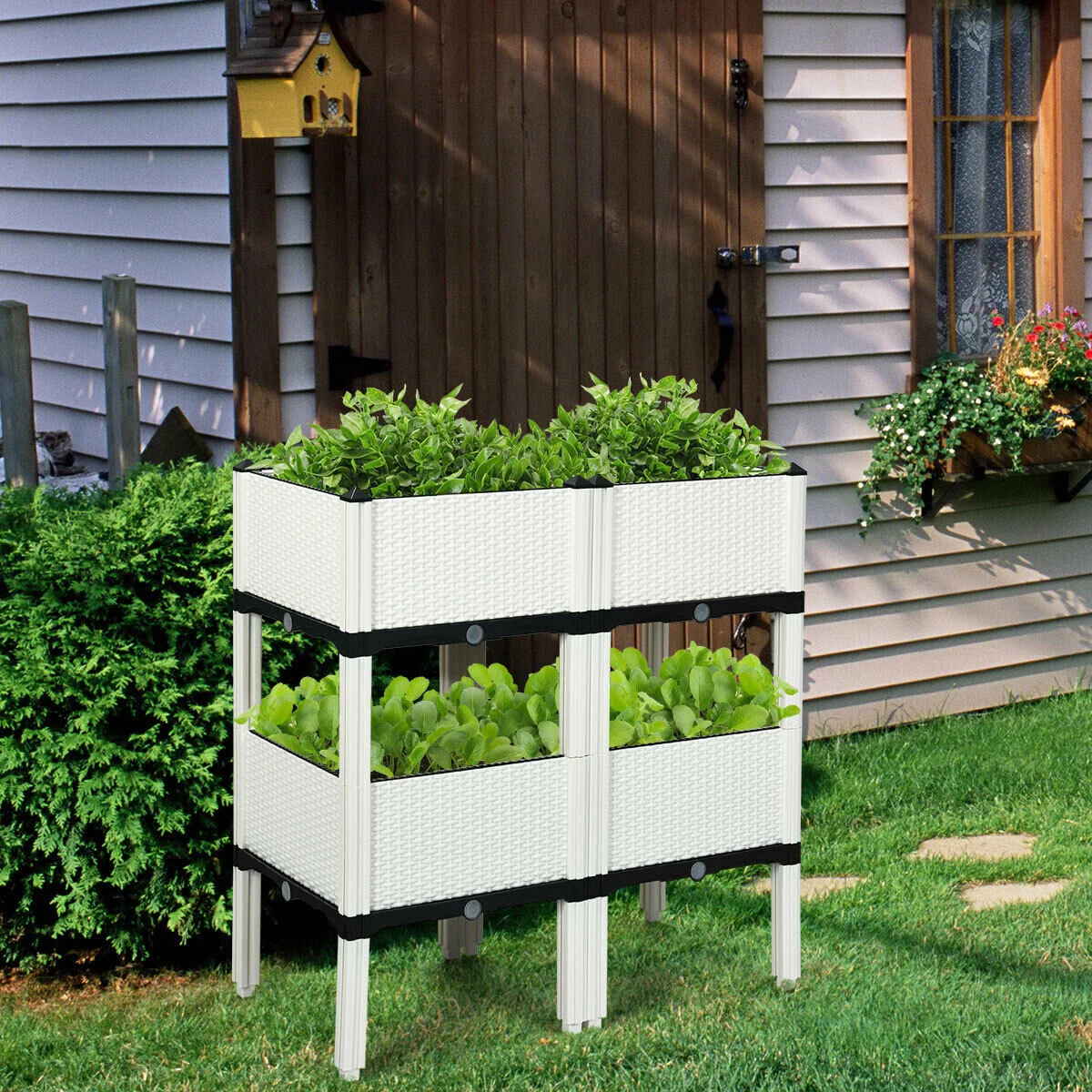 Set Of 4 Elevated Flower Vegetable Herb Grow Planter Box, White - Image 2